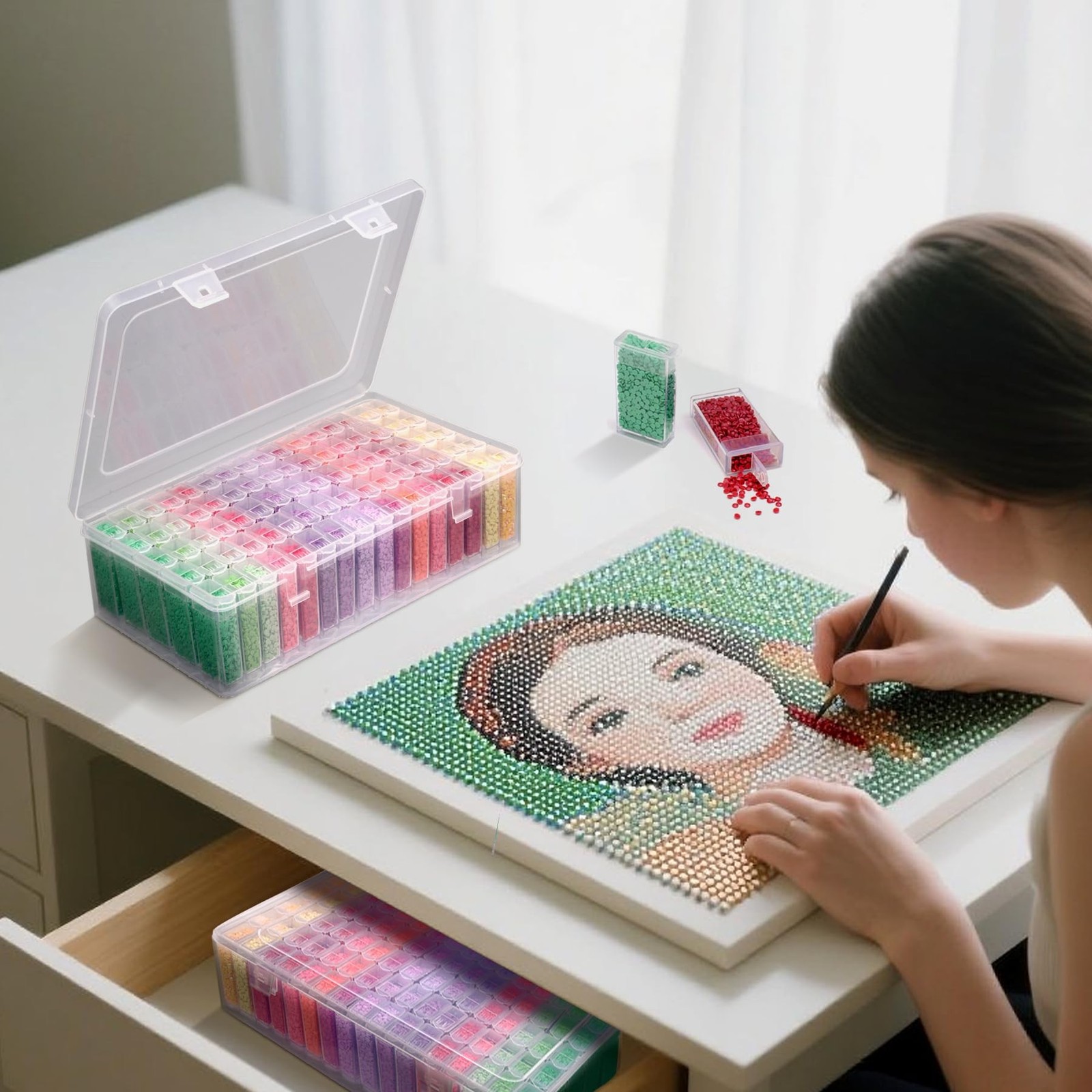 Diamond Painting Storage Containers with Lids – 80PCS Portable Transparent Pl…