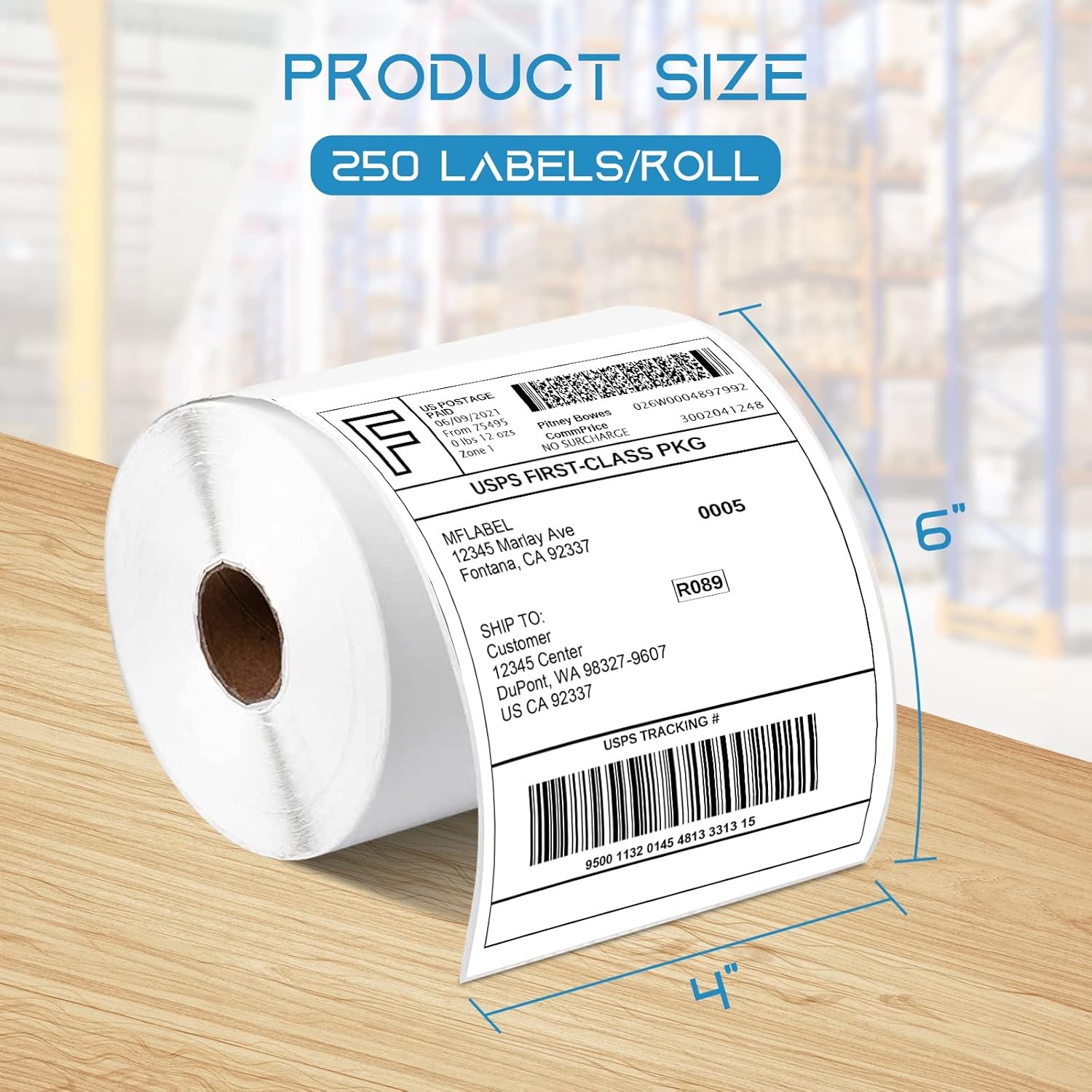 250/Roll 4×6 Direct Thermal Shipping Labels for Zebra 2844 ZP450 Eltron