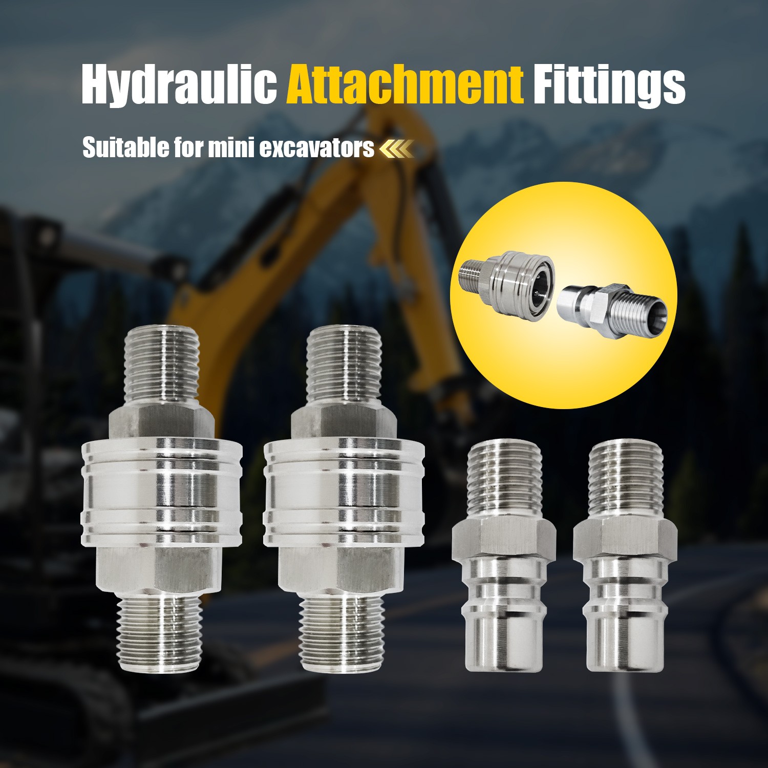 M16-M14 Hydraulic Attachment Fittings Quick Connect Adapters For Mini Excavator