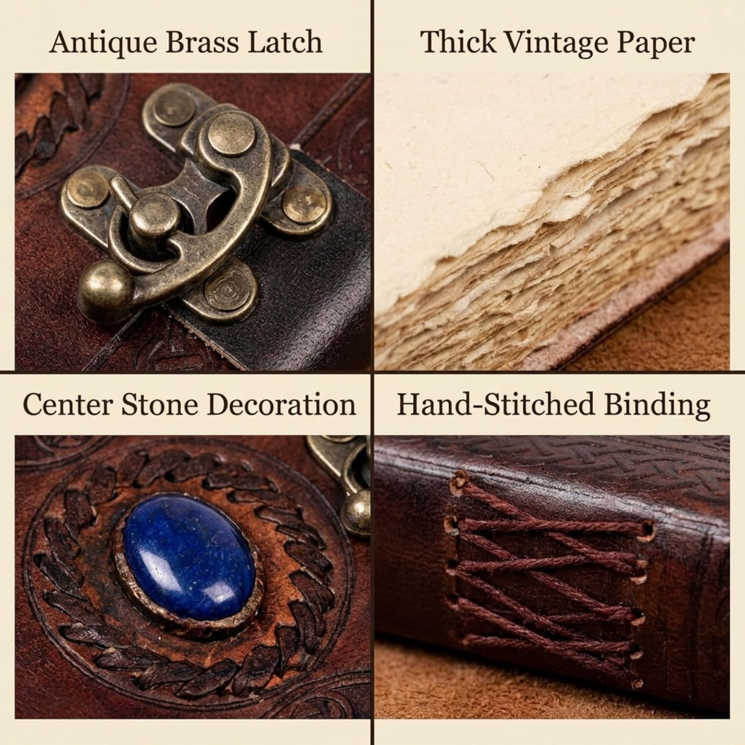 3 Moon Blue Lapis Embossed Vintage Leather Journal | 240 Pages of Antique Han…