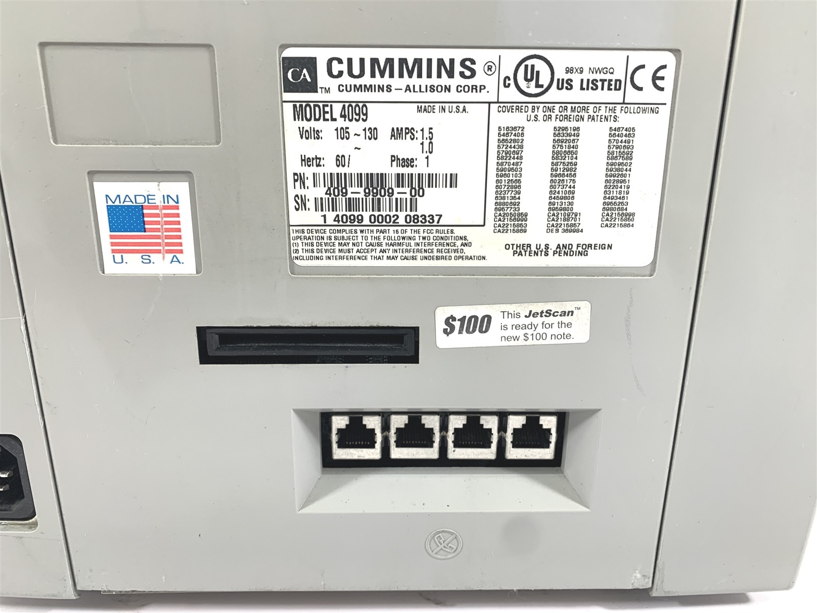 Cummins JetScan 4099 Dual Pocket Currency Counter 409-9909-00 *Minor discolored*