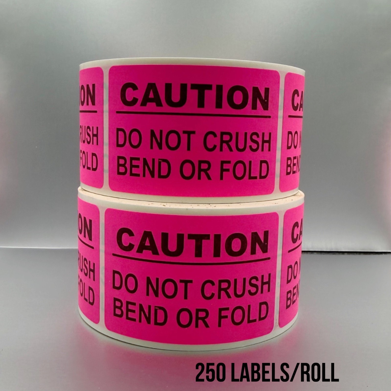 Neon Pink CAUTION Labels 2” x 3” – 250 Labels Per Roll