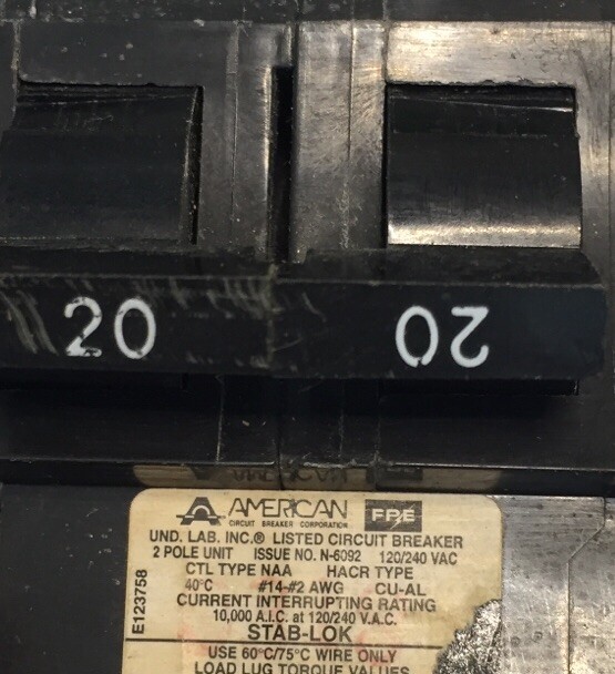 Federal Pacific FPE Stab-Lok Breaker 2 Pole 20 Amp 240V Thick – Ships Today