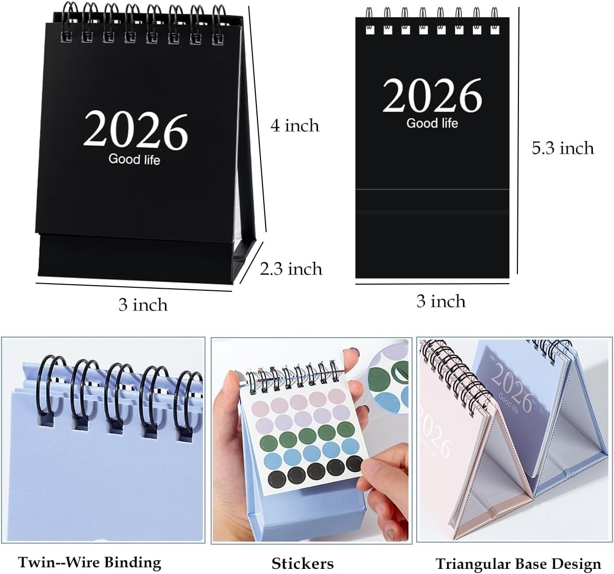 Mini Desk Calendar 2026-2027, January 2026 until July 2027, 19 Months Black