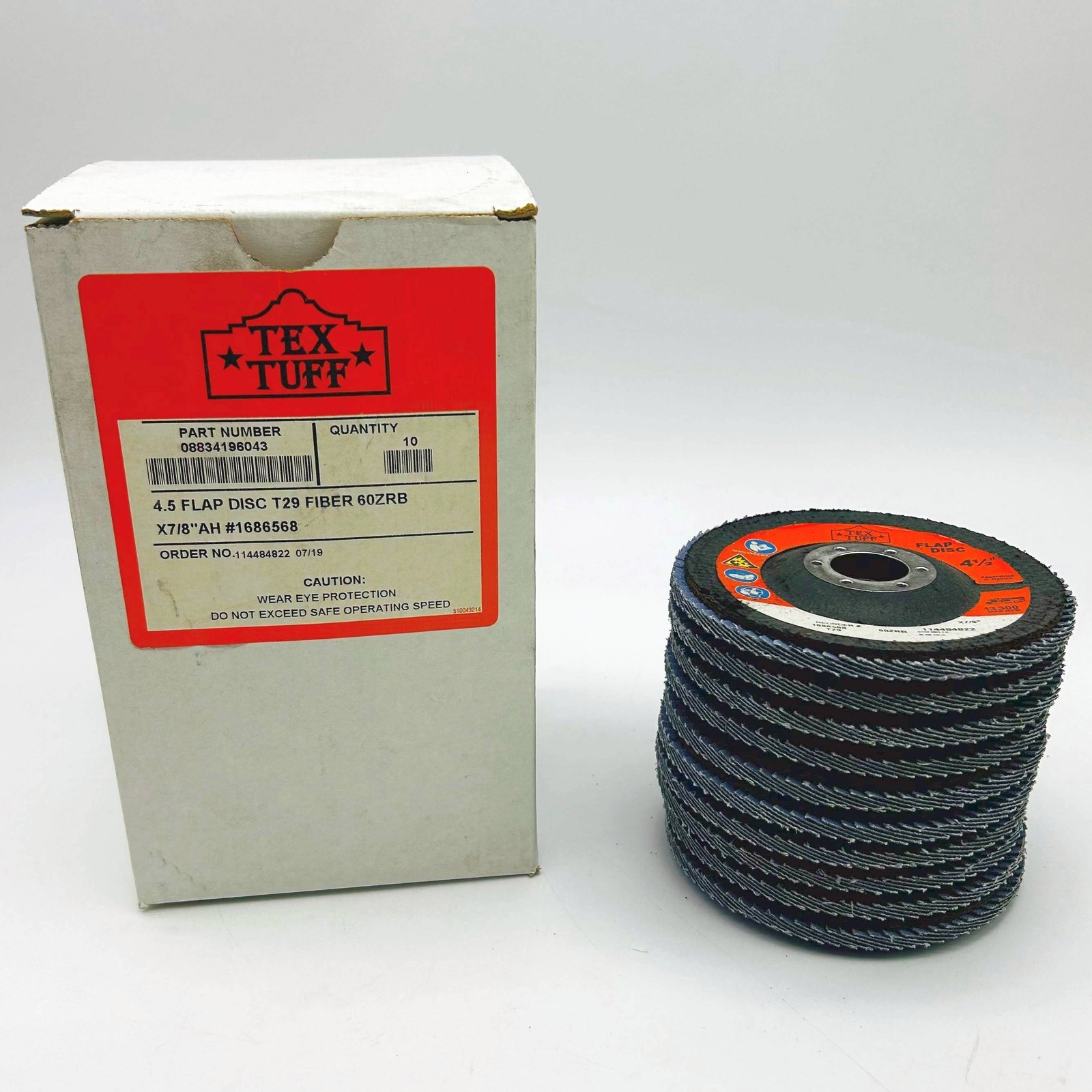 Tex Tuff 96043 Flap Disc 4-1/2in x 7/8in AH T29 60ZRB Angle Grinding Pk of 10