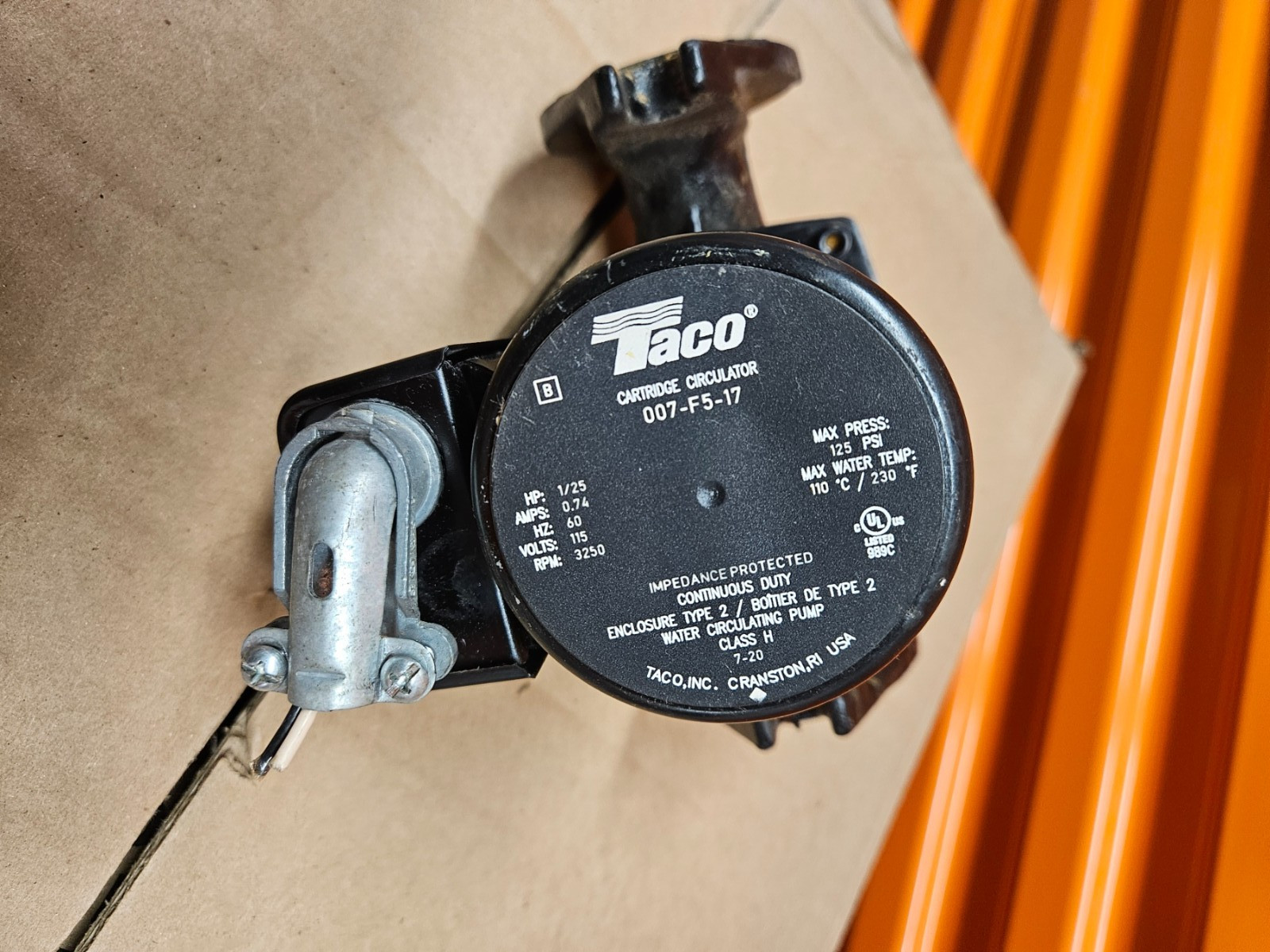 Taco 001-F5-17 Cast Iron Circulator Pump – 1/25 HP, 115V