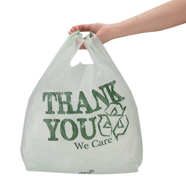 Plastic T-Shirt Bags 500 Shopping Retail 11½” x 6″ x 21 Recycled Thank You Green