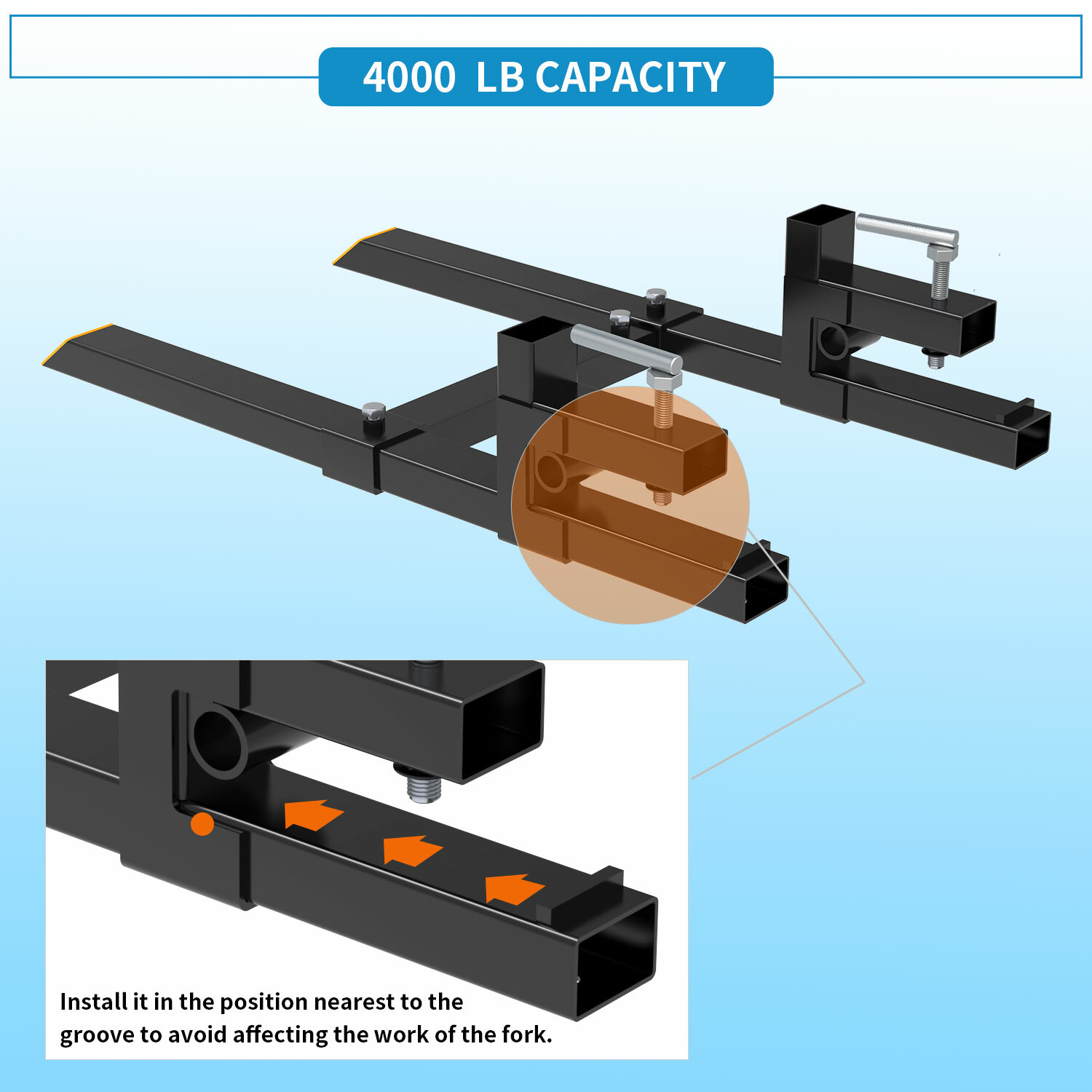 4000Lbs 60″ Tractor Clamp On Pallet Forks Bucket Quick Attach W/ Stabilizer Bar