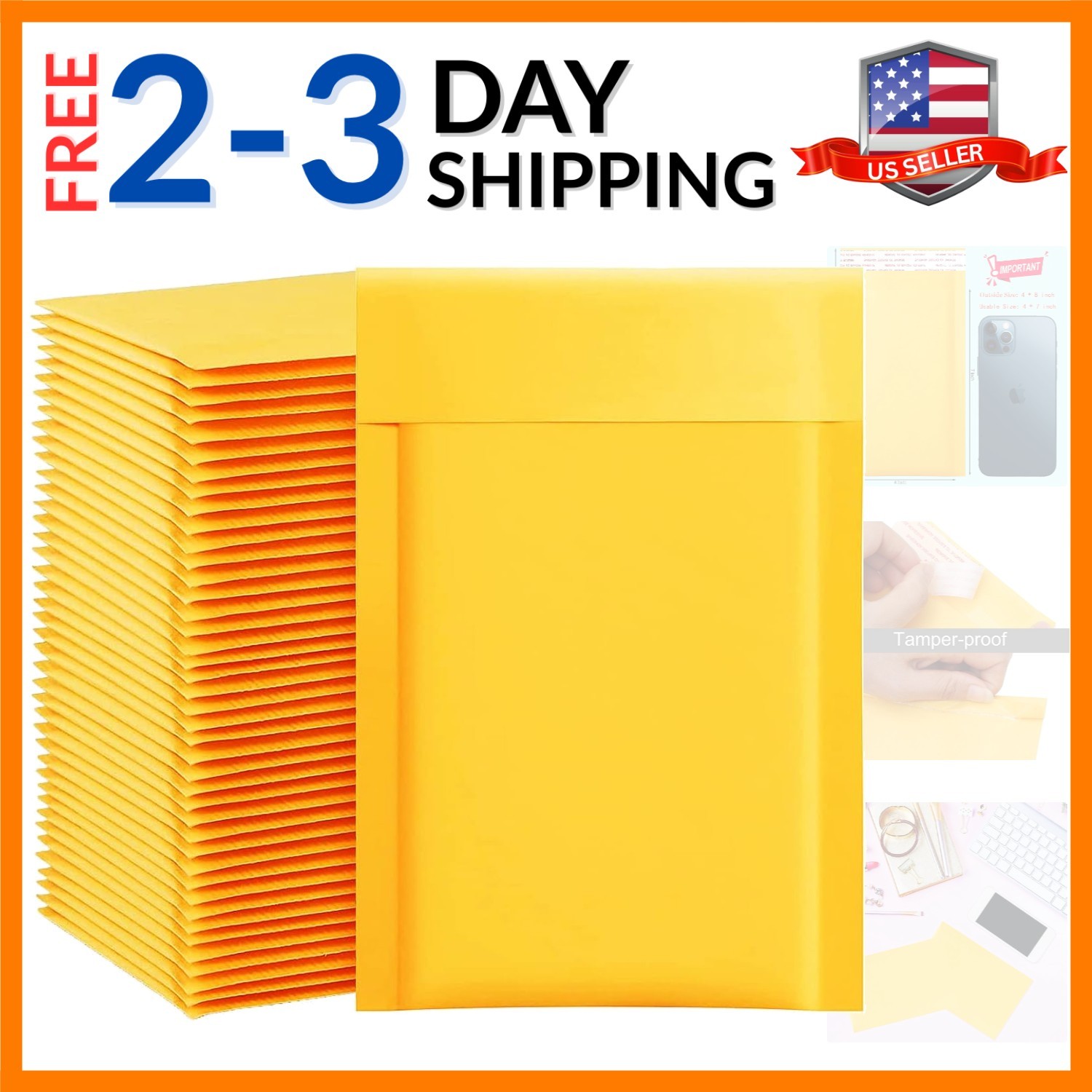 Kraft Bubble Mailers 4×8 Inch 100 Pcs,Small Self-Sealing Mail Shipping Bags,Y…