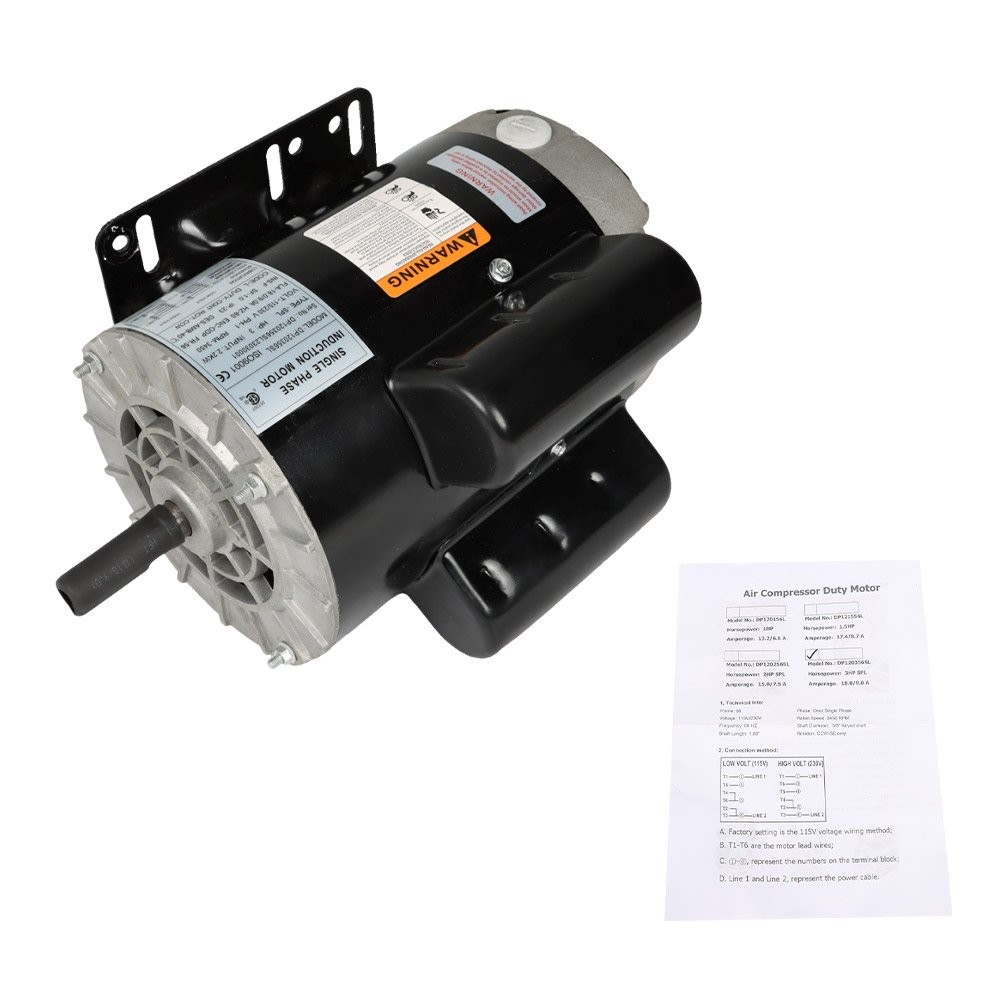 3 HP 3450 RPM SPL Electric Motor Compressor Duty 56 Frame 1 Phase 115/230V New