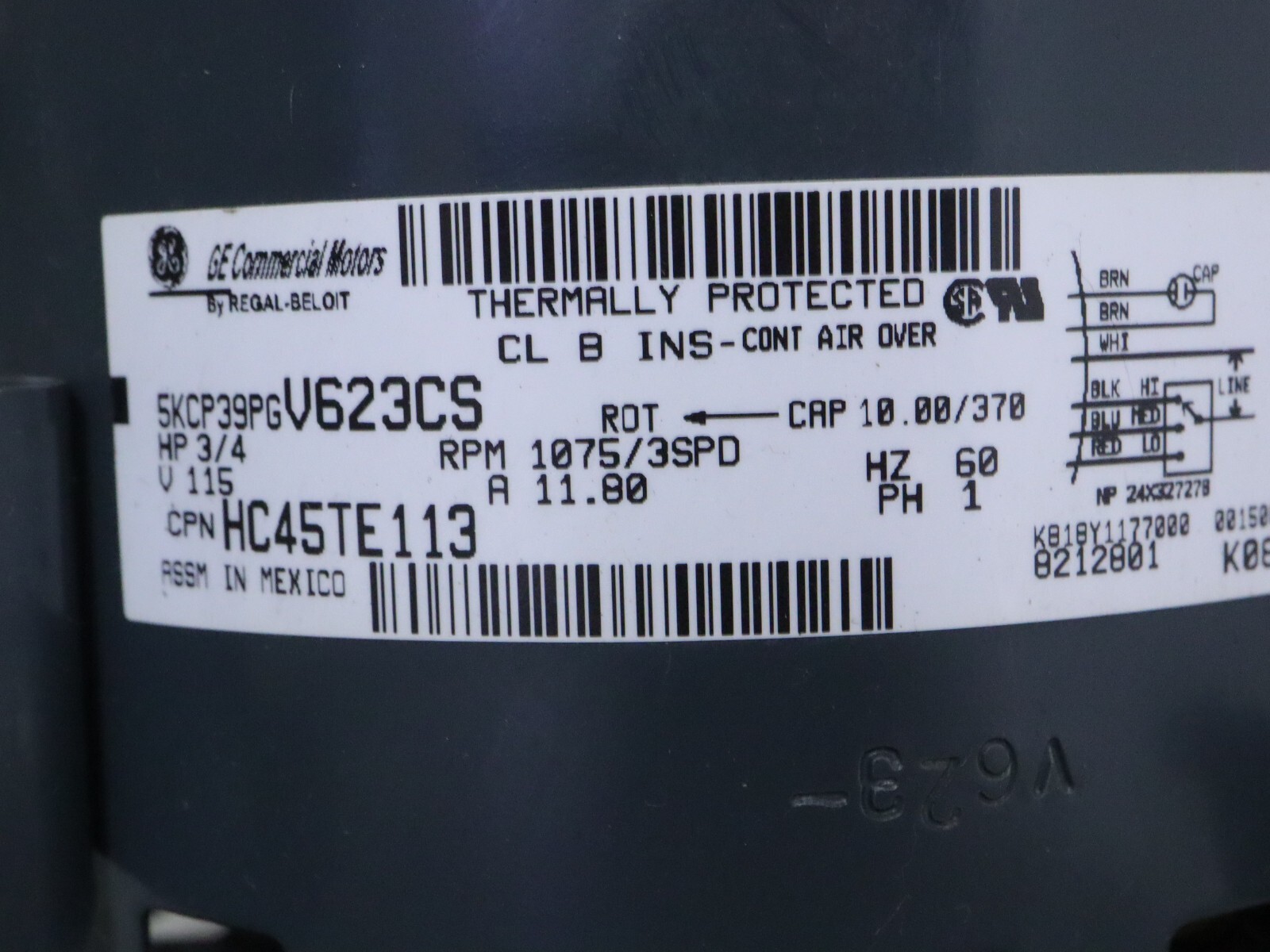 GE Genteq 5KCP39PGV623CS Blower Motor 3/4HP 1075RPM 3SPD 115V 1PH HC45TE113