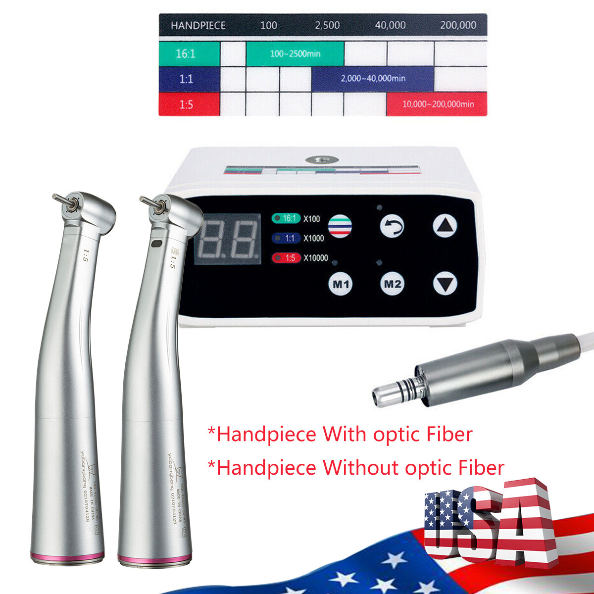 NSK Style Dental LED Brushless Electric Micro Motor/ 1:5 Increasing Handpiece US