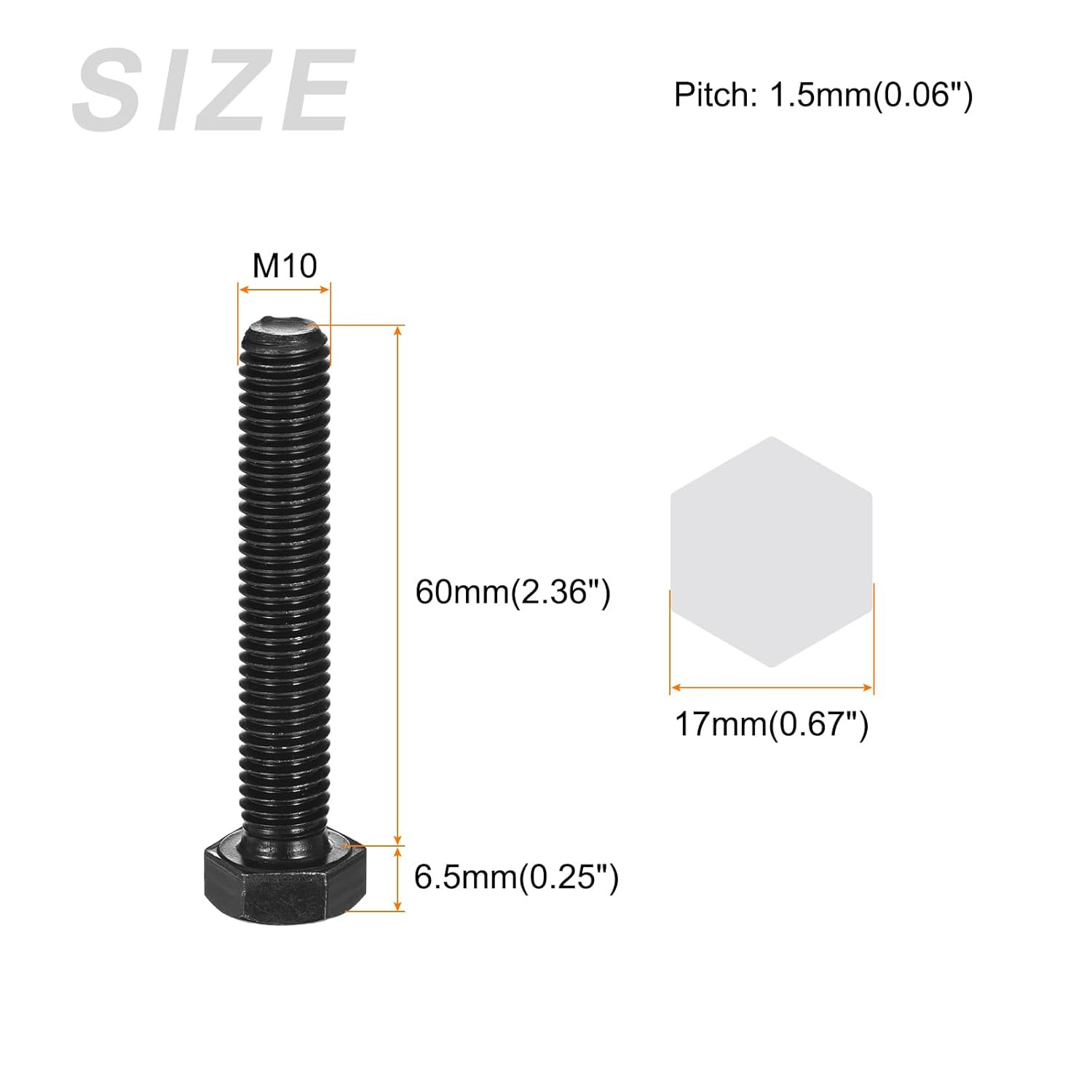 METALLIXITY Hex Bolts (M10-1.5X60Mm) 8Pcs, 12.9 Grade Carbon Steel Fully Threade