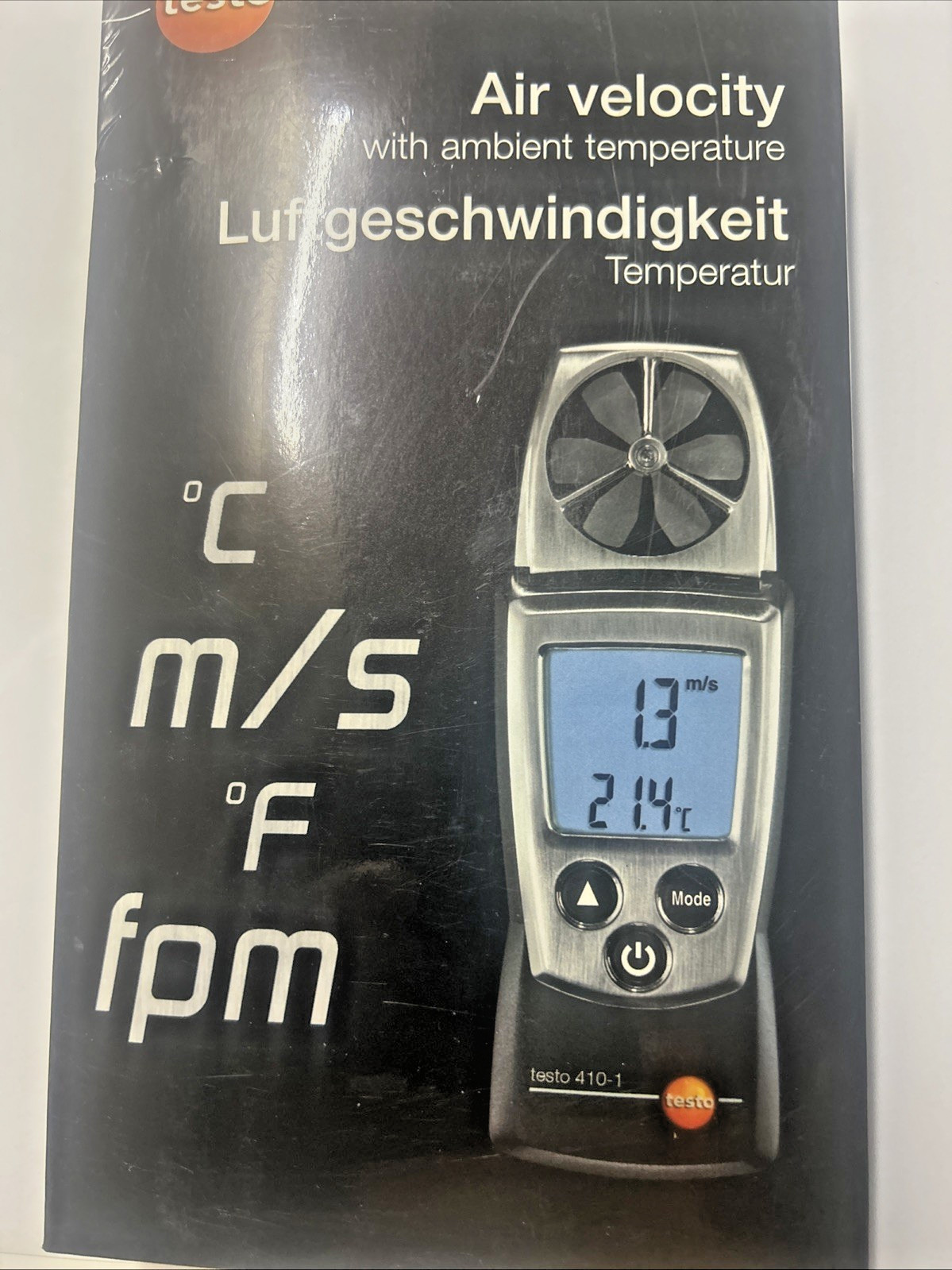 Air Speed Velocity/Temperature Meter Tester 410-1 Testo Digital Vane Anemometer