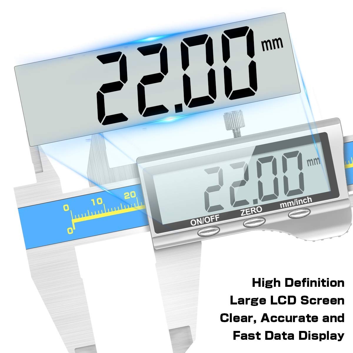 Large LCD Digital Caliper 6″ – Inch/Millimeter, Waterproof with Protective Case