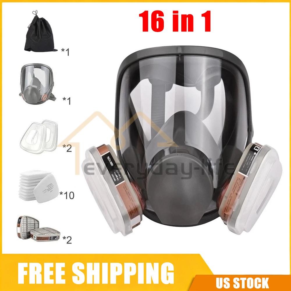 Full Face Gas Mask Painting Spraying Respirator w/Filters Set for 6800 Facepiece