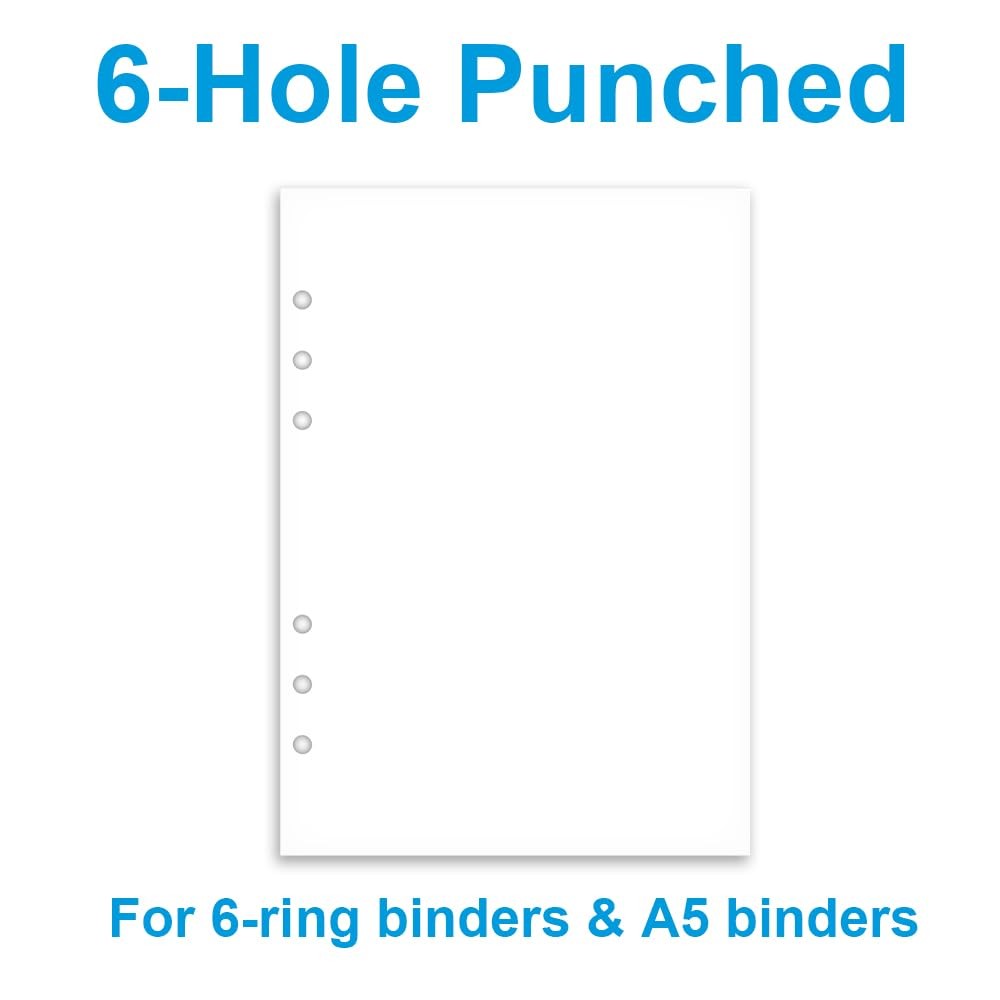 A5 Blank Paper Refill – 6-Hole Punched, 100 Sheets/200 100 Sheets, White