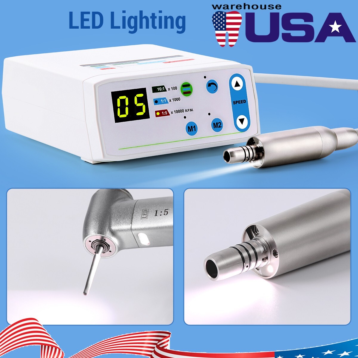 AZDENT Dental Brushless LED Electric Micro Motor 1:1/1:5 Increasing Handpiece