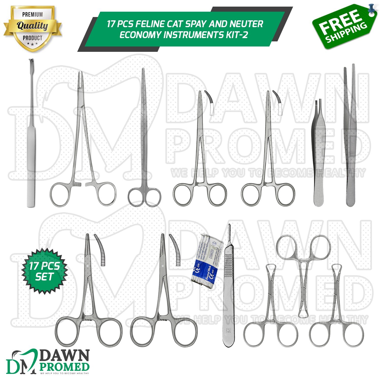 17 Pcs Feline Cat Spay and Neuter Set Economy Instruments Kit-2