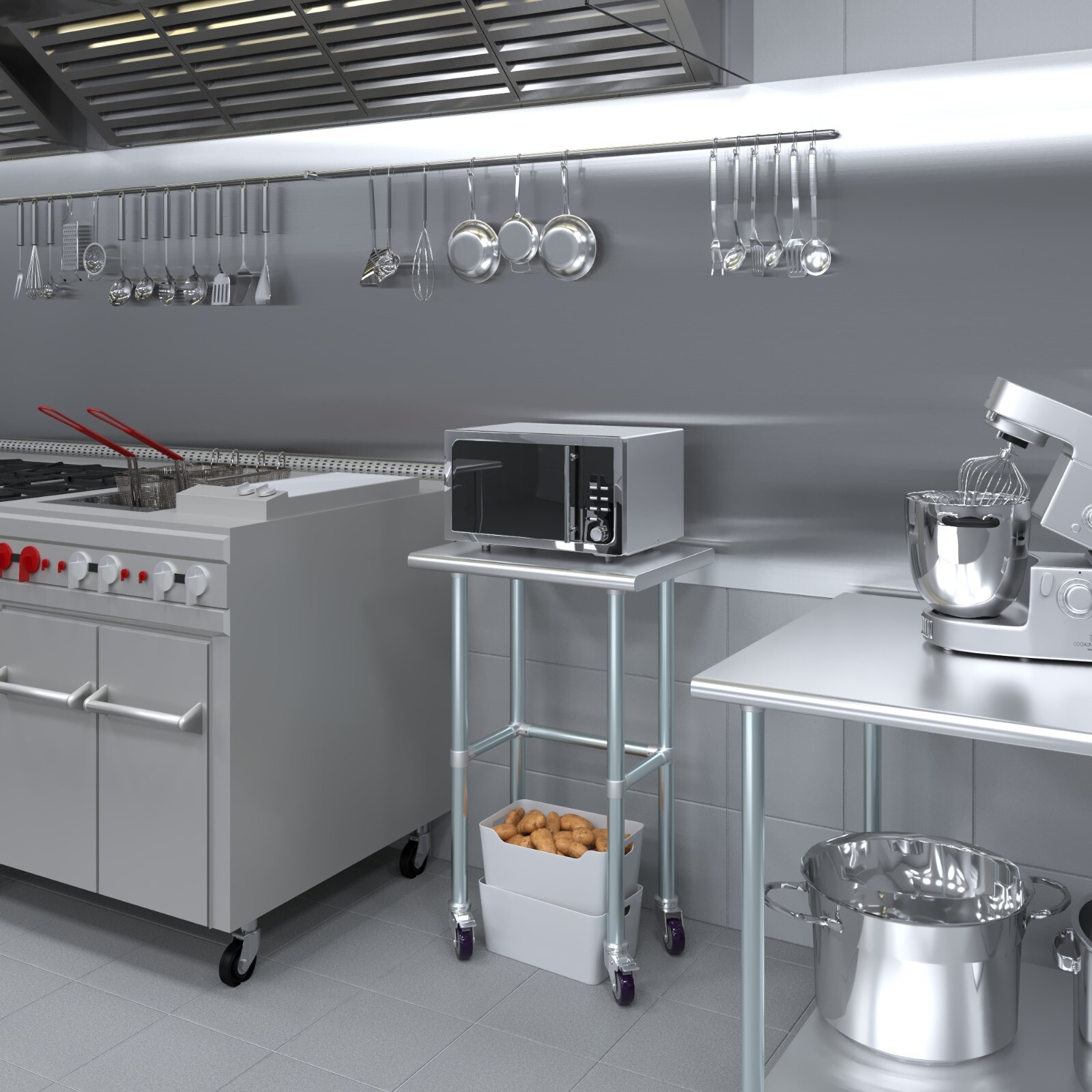18 in. x 24 in. Stainless Steel Work Table Open Base & Wheels | Utility Station