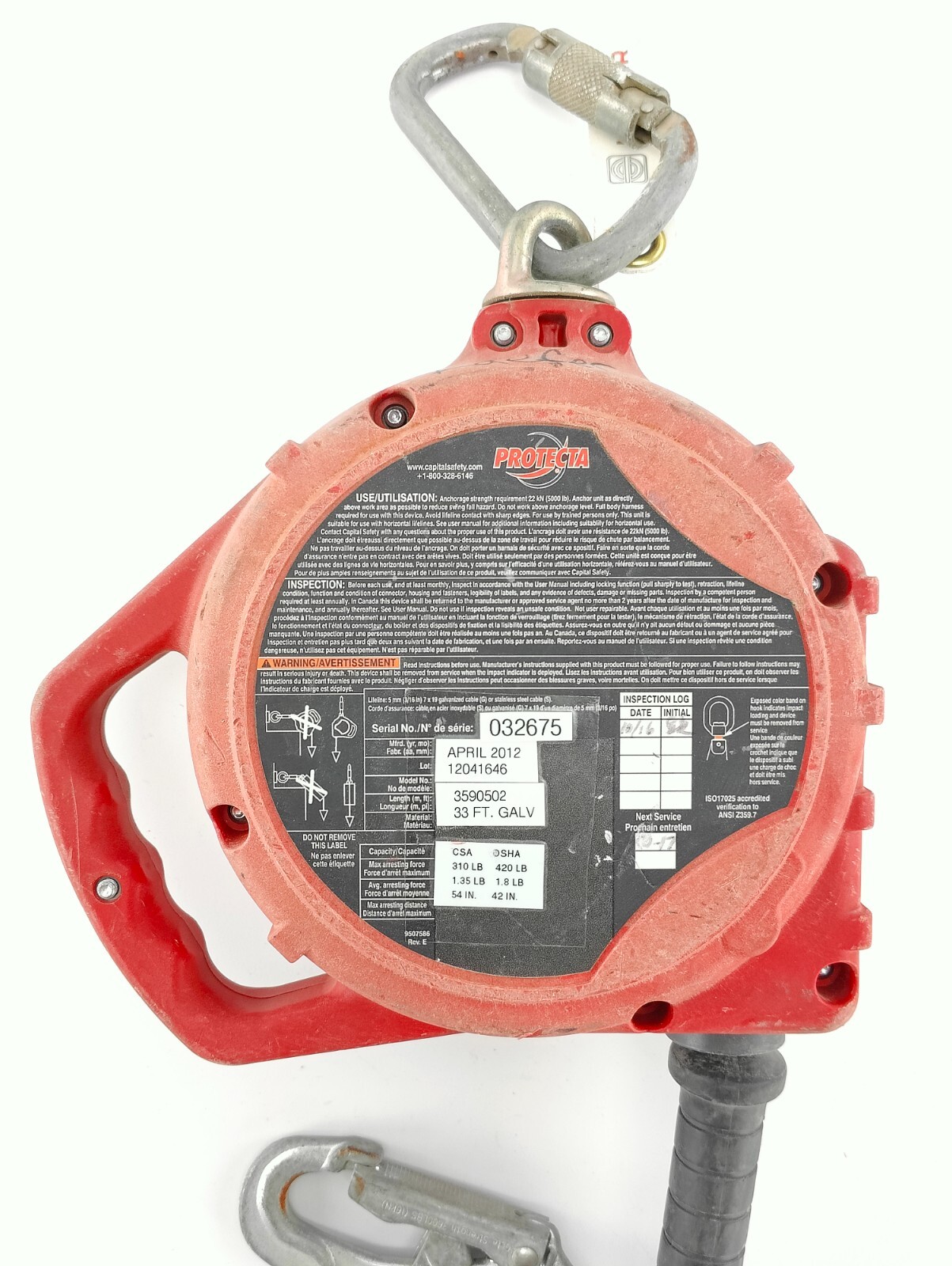 3M PROTECTA Rebel Self Retracting Lifeline, 3590502, 33 ft (10 m) GALV cable