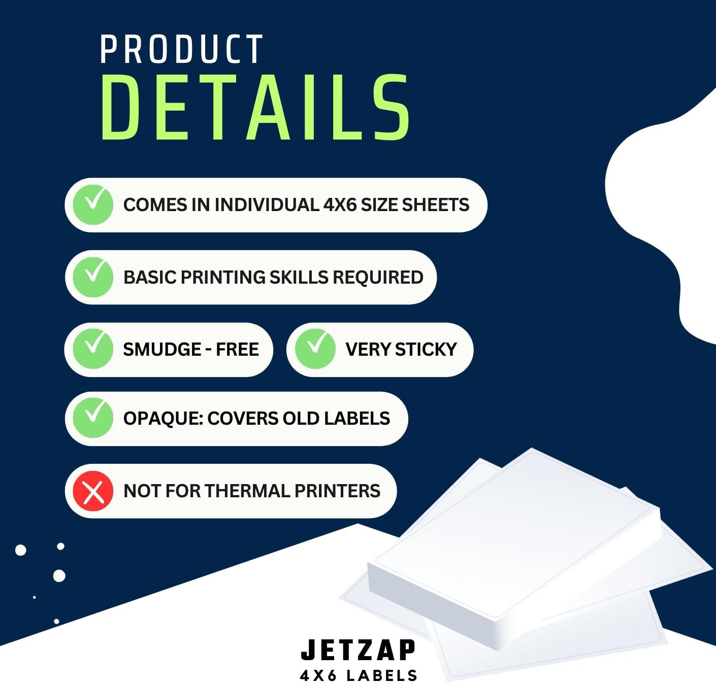 JETZAP Pre-Cut 4×6 Shipping Labels | Work on 4” x 6” [15x10cm] pre-cut, White