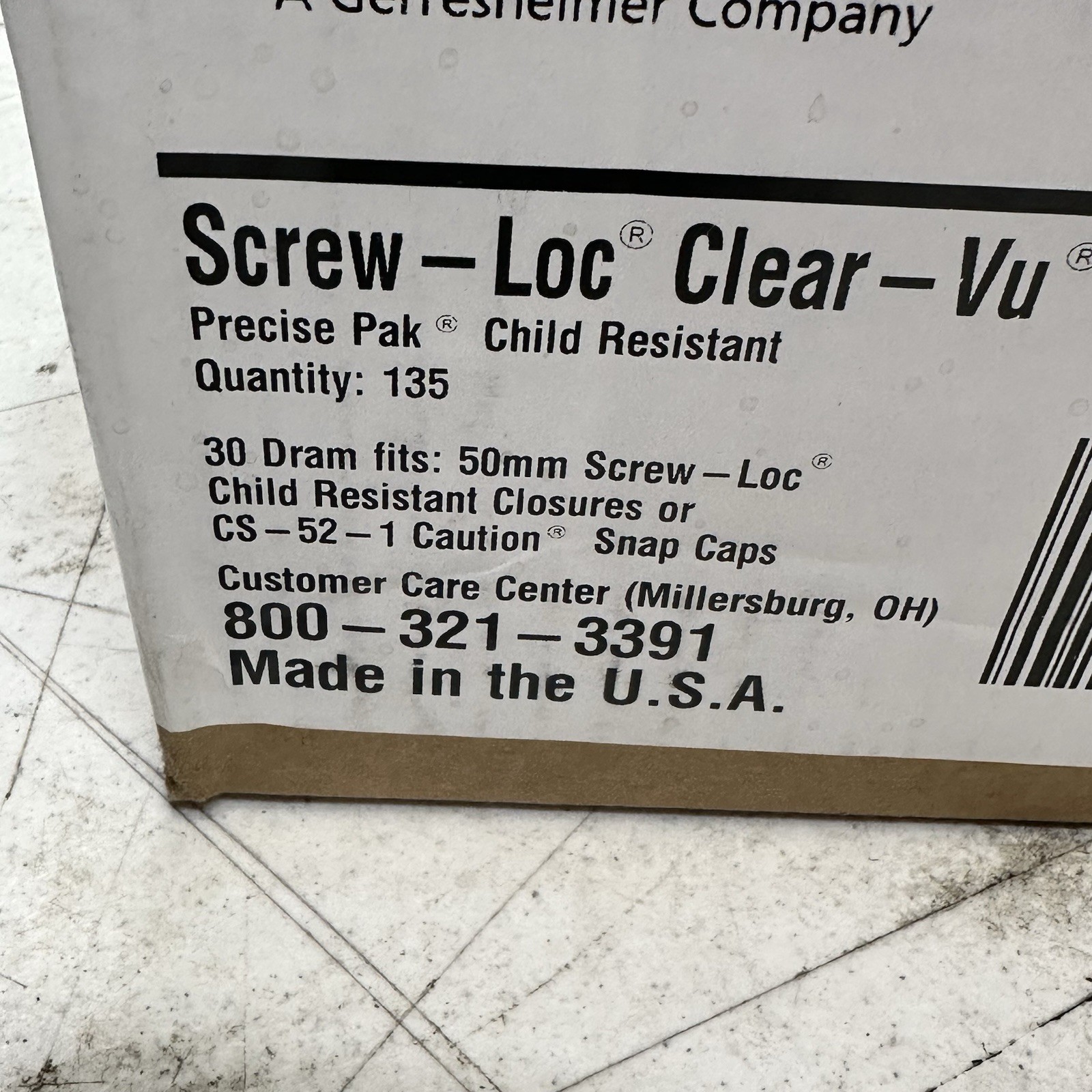CENTOR L-30A CLEAR-VU SCREW-LOC 30 DRAM VIALS, 50mm SCREW-LOC, CASE QTY 135, NIB