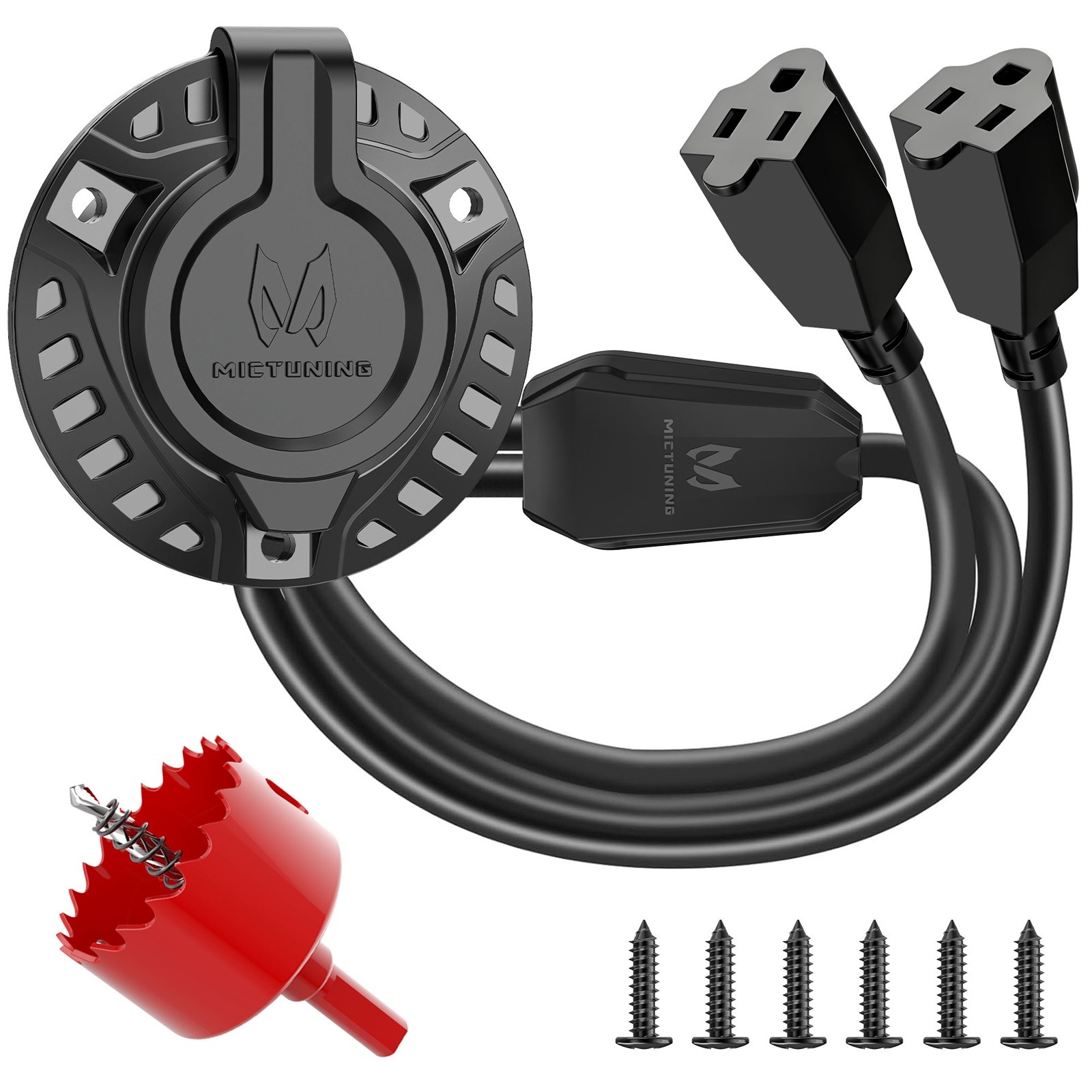 AC Port Plug 15A 125V, RV Shore Power Inlet Dual 20» Extension Cord w/Hole Saw