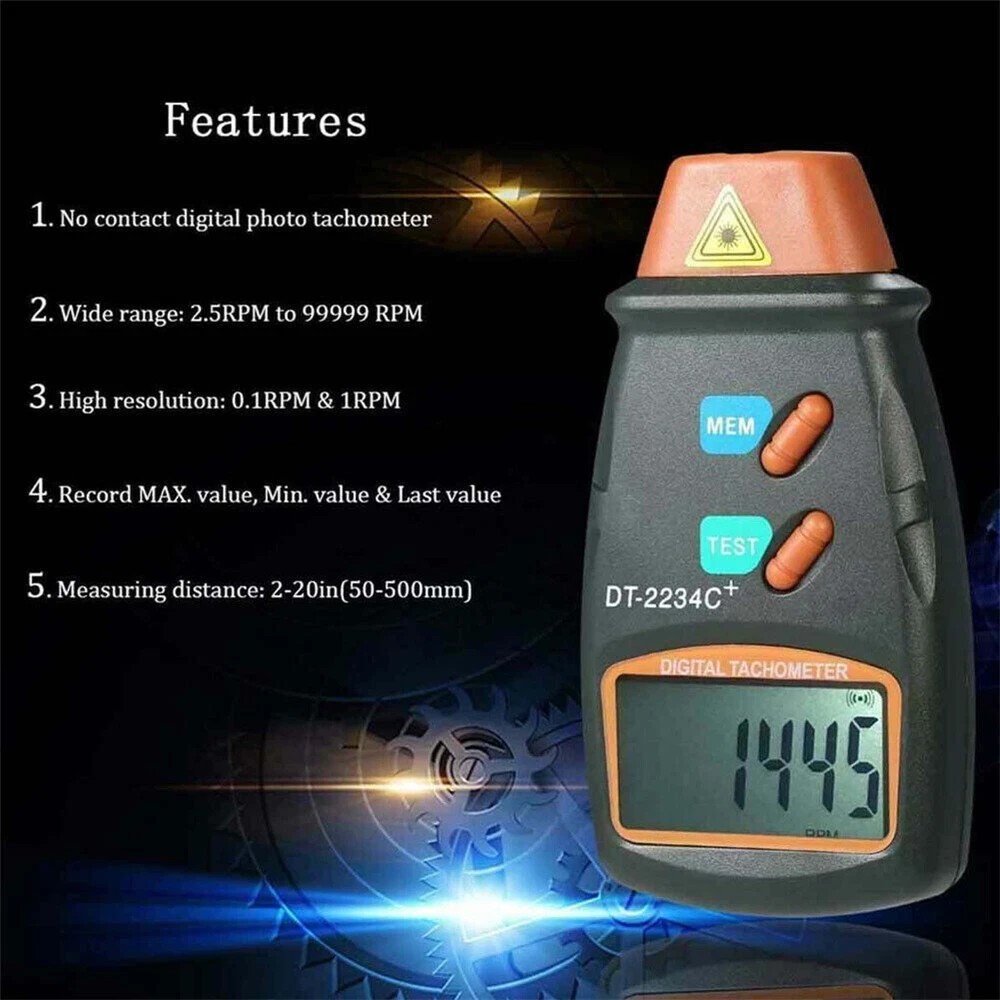 Digital LCD Tachometer Laser Photo Non Contact RPM Tach Meter Motor Speed Gauge