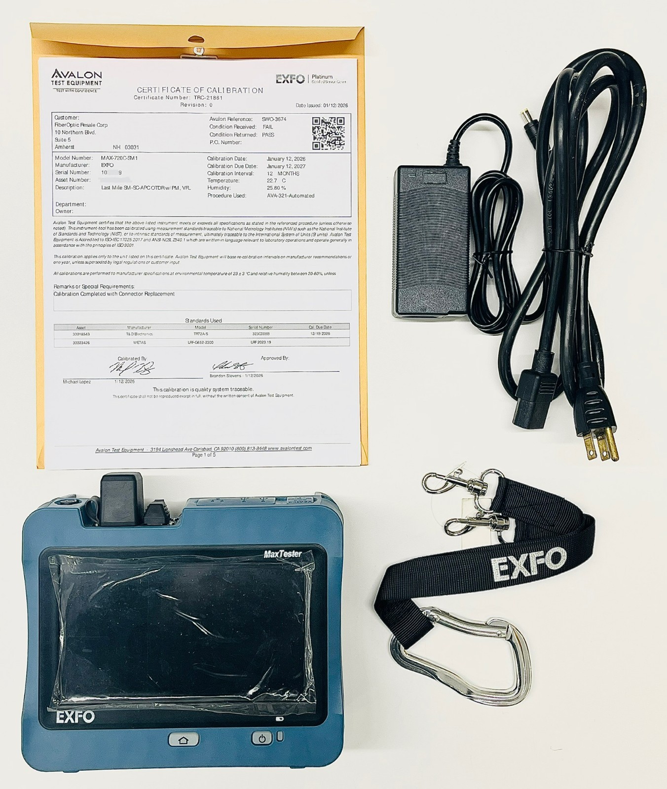 EXFO MaxTester 720C-SM1 OTDR iOLM 1310/1550nm PM/VFL Calibrated 01/2026 Tested