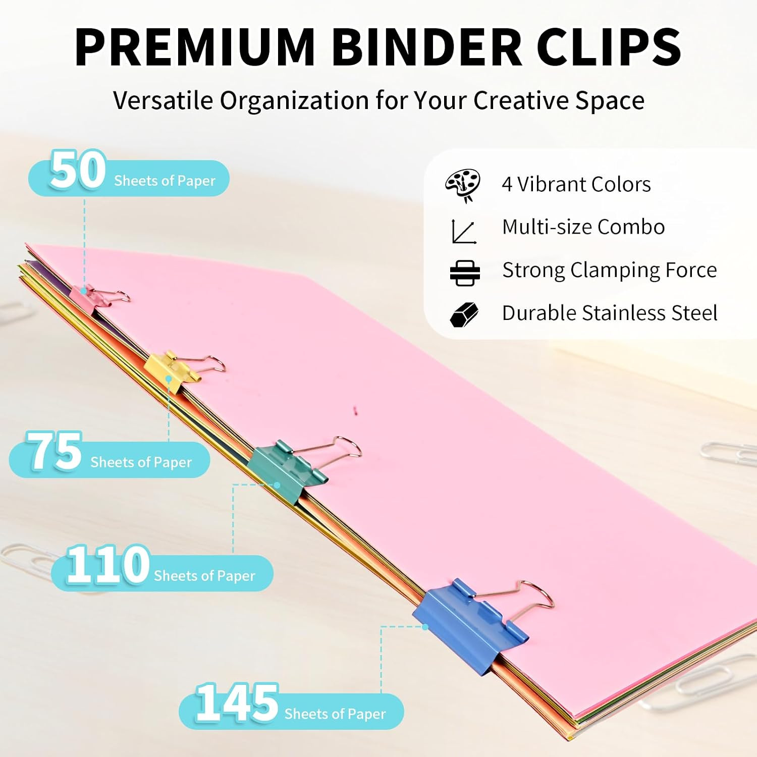 180Pcs Colorful Binder Clips Assorted Size, Metal Paper Clips for Daily Use | Cl