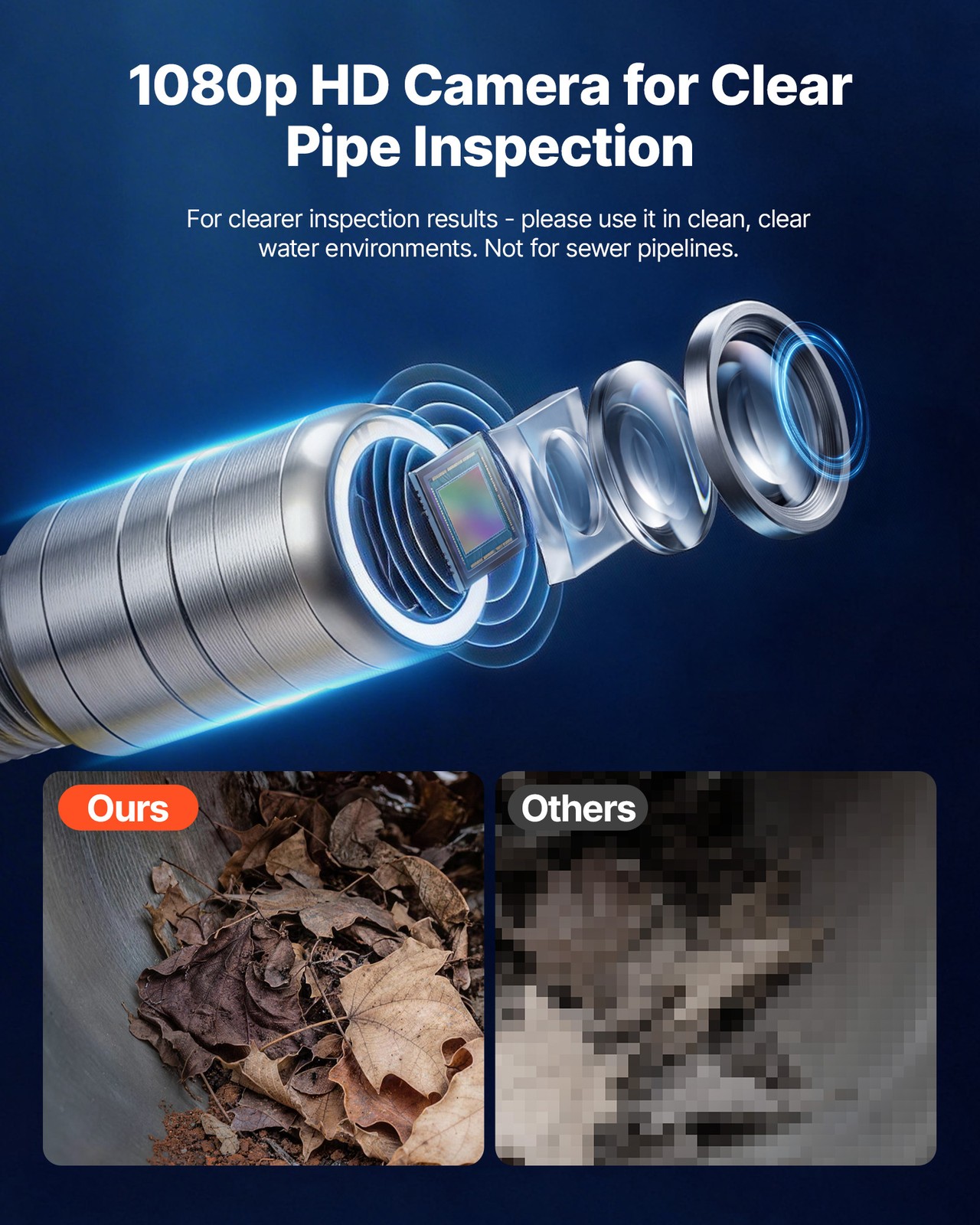 VEVOR Sewer Camera with WiFi 164ft/50m IP68 Drain Pipeline Camera 12 LED Lights