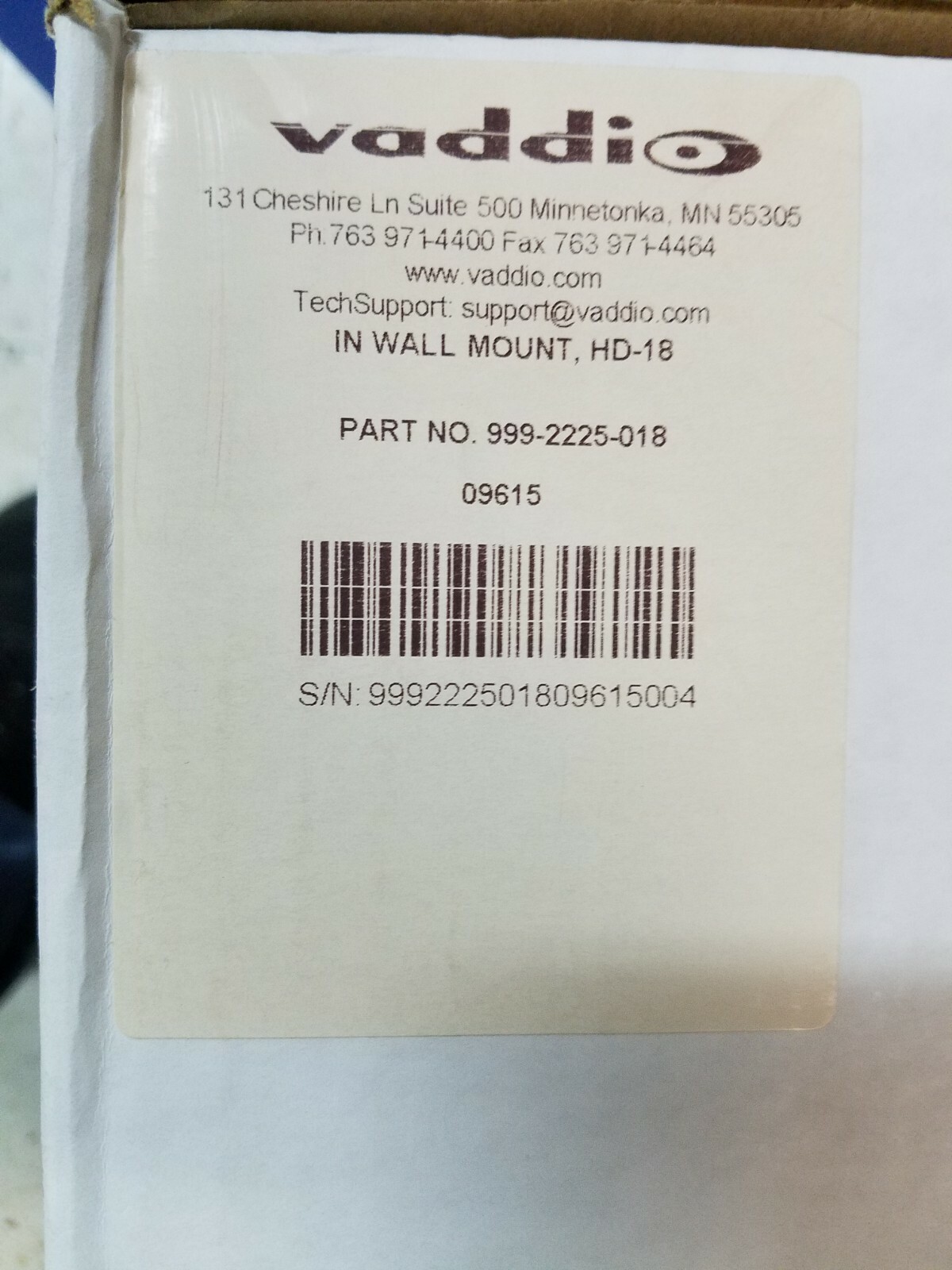 VADDIO 999-2225-018 IN WALL RECESSED ENCLOSURE FOR HD SERIES CAMERA SYSTEMS