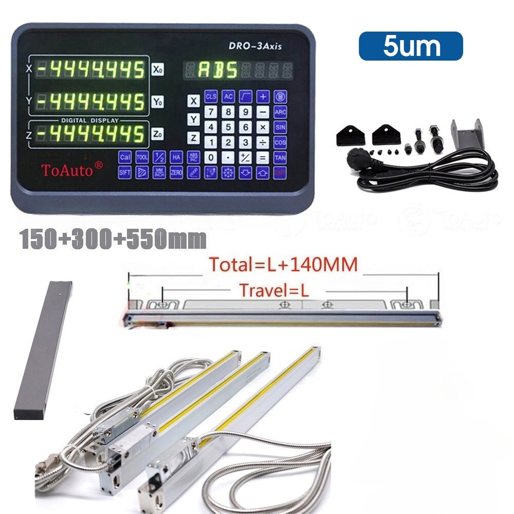 New TOAUTO Linear Scales 5um+DRO Digital Readout 2/3 Axis for Bridgeport Mill