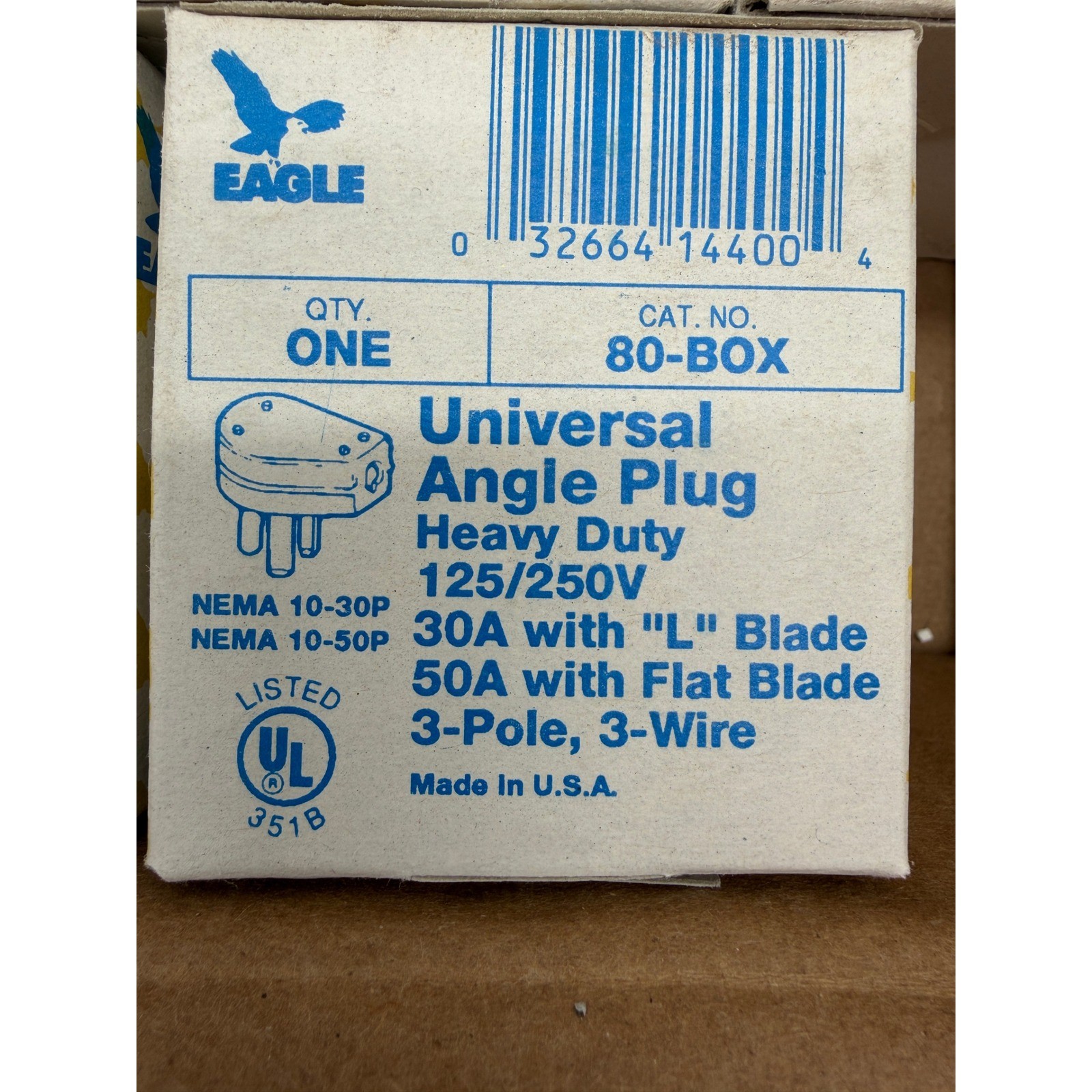 Lot of 7 Eagle 80-BOX Heavy Duty Universal Angle Plug 30A 50A 125V/250V NEMA 10
