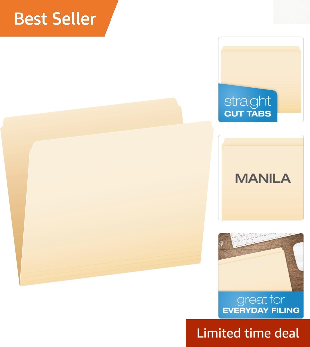 Durable 100 Pack Manila File Folders – Straight Cut, Perfect for Everyday Use