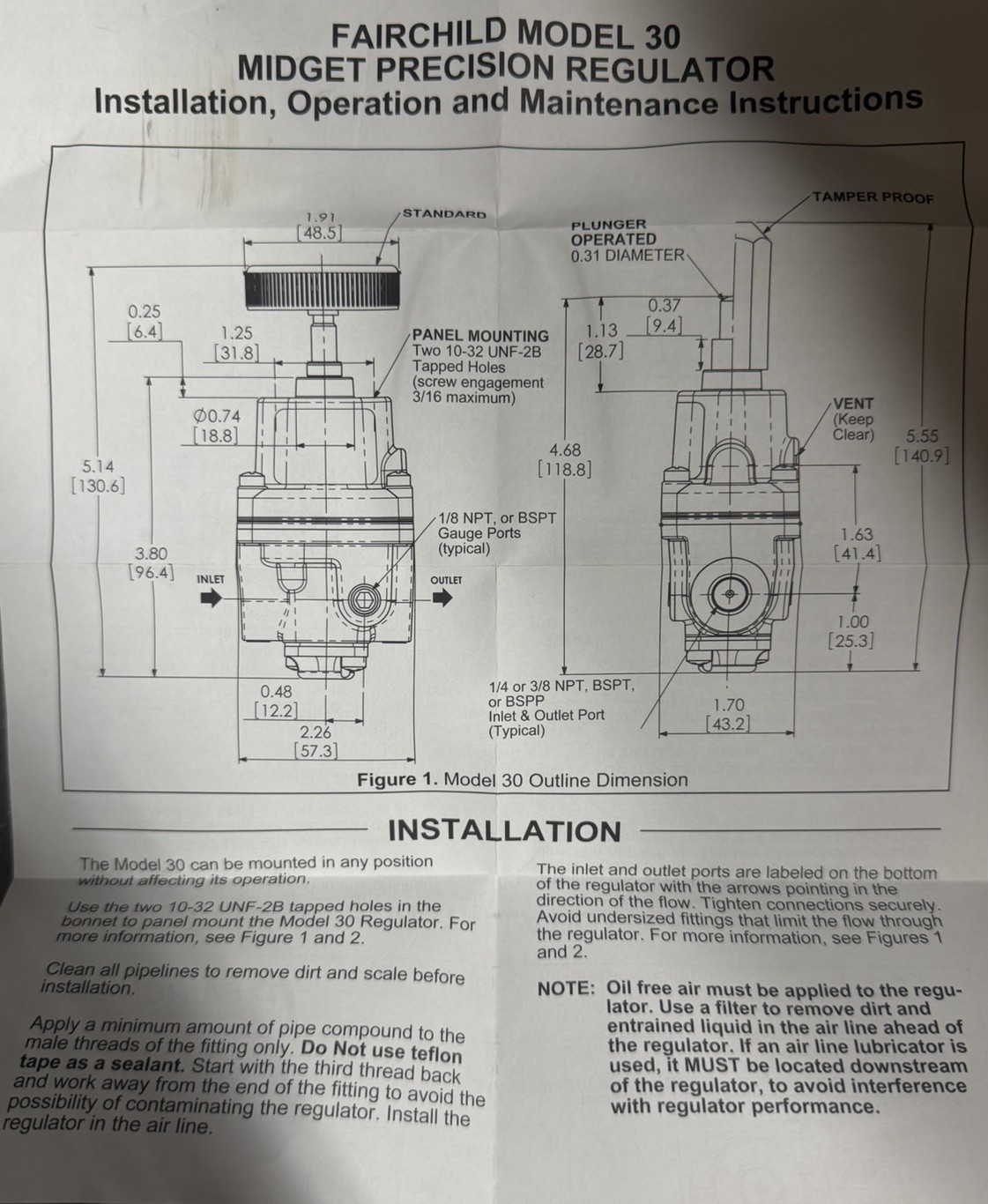 FAIRCHILD 30253 pneumatic air regulator 100psi MIDGET PRECISION MODEL 30