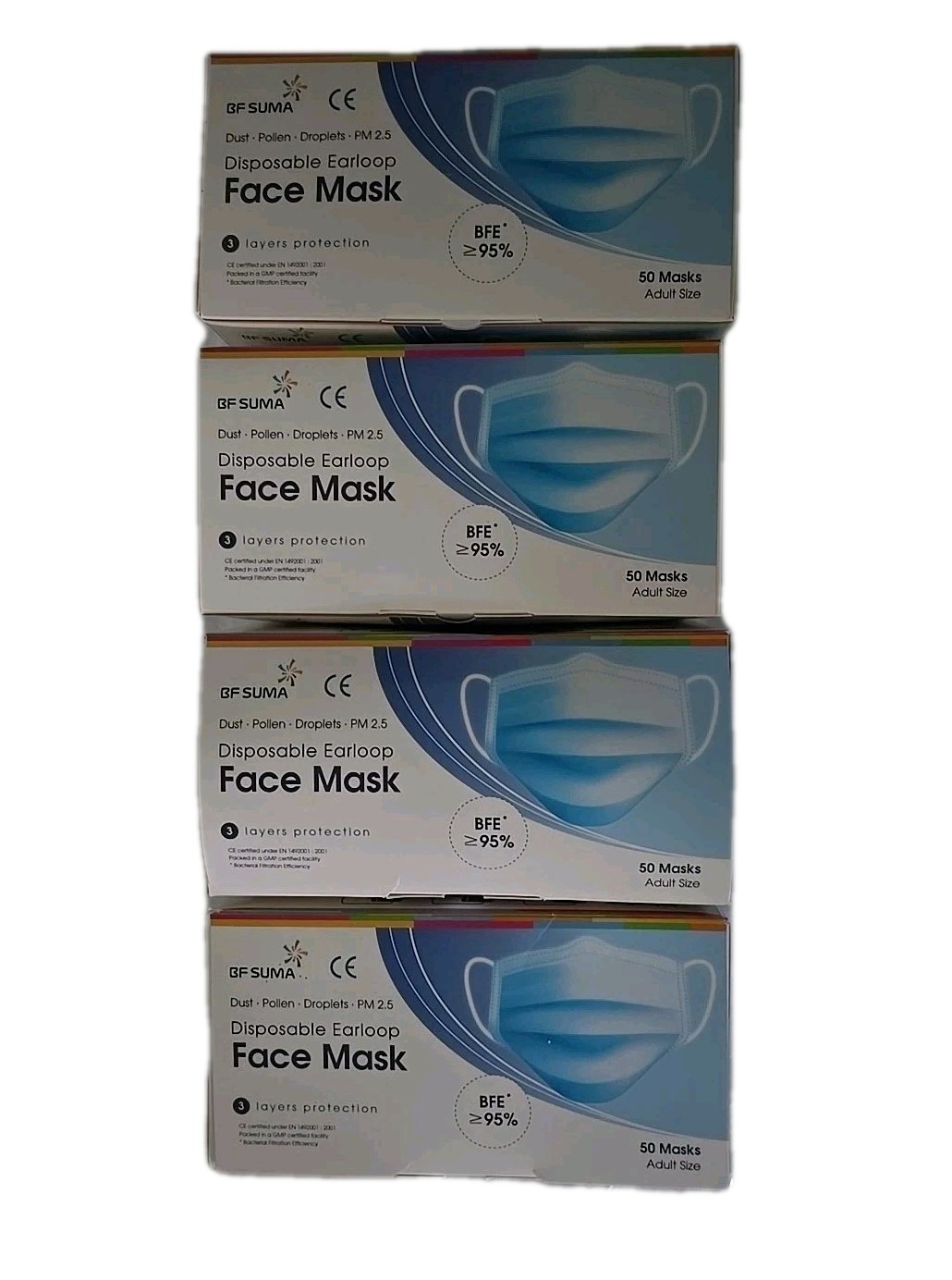 200 PCS Face Mask Disposable BFE 95%,bF SUMA Brand