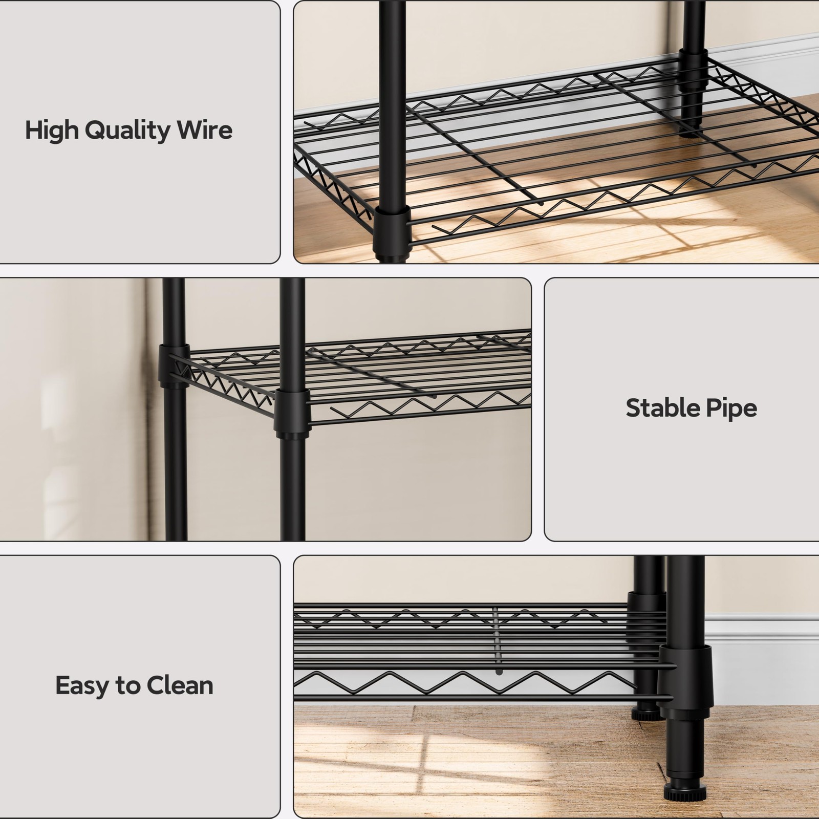 M MZG 3 Tiers Shelf Metal Storage 3 Tiers, 11.8″D x 17.7″W x 28.8″H, Black