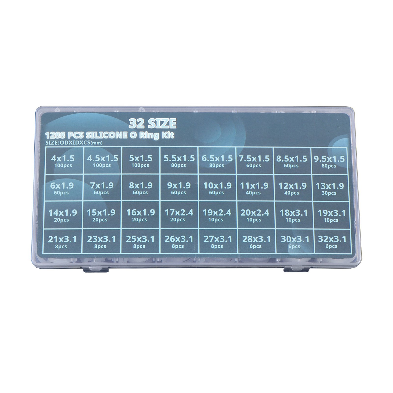 1228 Pcs 32 Size Clear Food Grade Silicone O-Ring Assortment OD 4-32mm