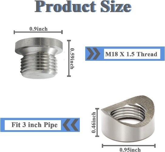 Sensor Bung, Stainless Steel Oxygen Sensor Mounting Bungs and Plugs, M18 X 1.5 T