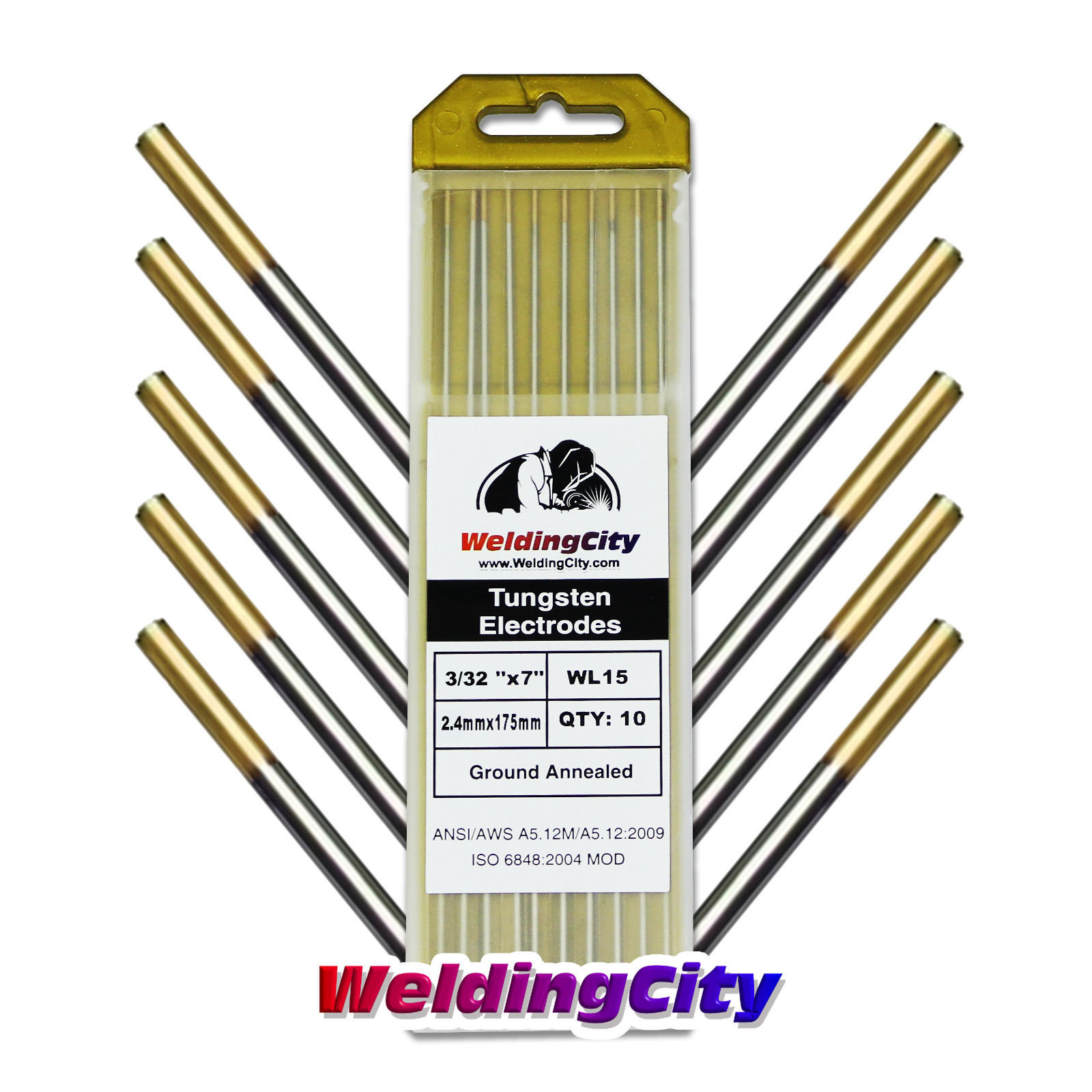 WeldingCity® 10-pk TIG Welding Tungsten Electrode 1.5% Lanthanated (Gold) 3/32×7