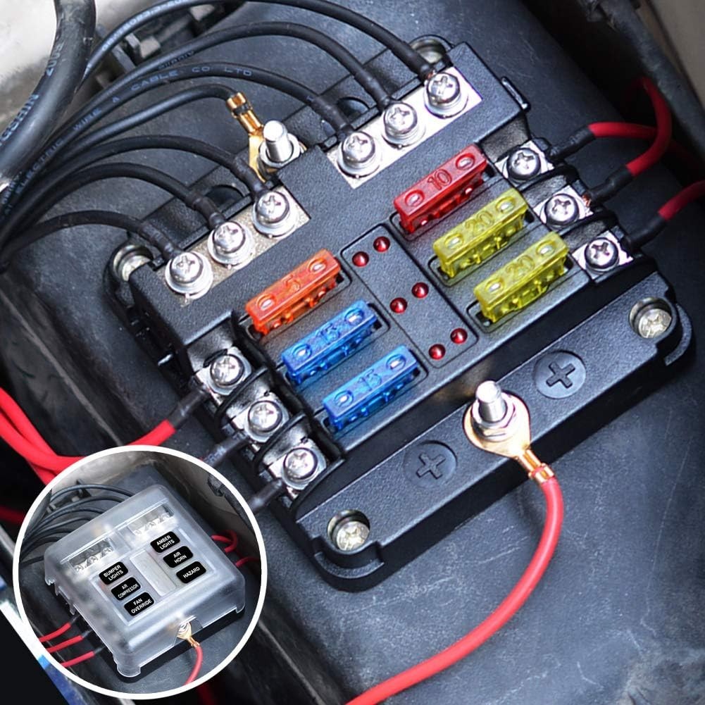 Waterproof 6 Way Fuse Box with LED Indicator for Marine and Automotive Use