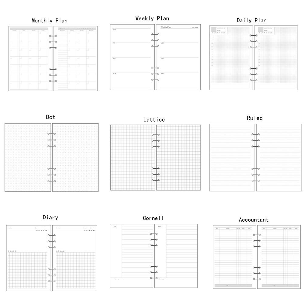 A5/A6/A7 Paper Planner Diary Insert Refills Notebook Schedule Organiser Notes #s