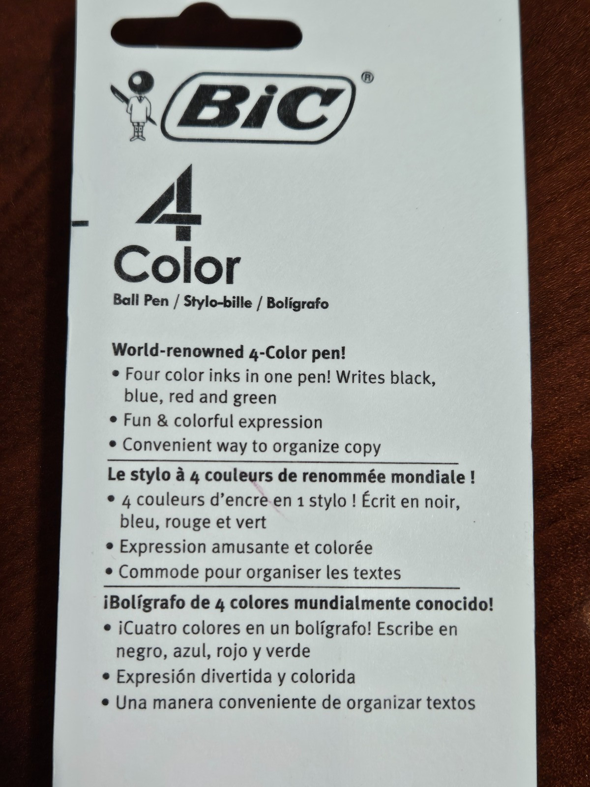 BIC 4 Color Ball Pen Medium Point 1.0mm Assorted Ink Black Blue Green Red Colors