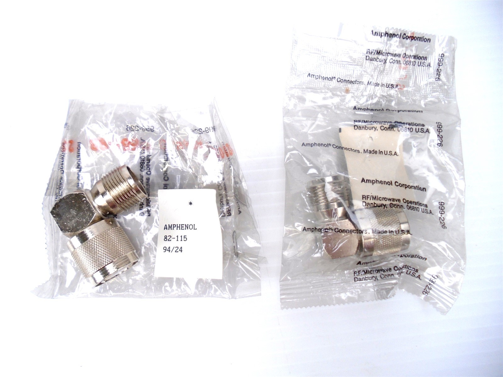 (2 Pcs) AMPHENOL – PN: 82-115 – UG212C/U – 90° ANGLE JACK-PLUG CONNECTOR -(NEW)