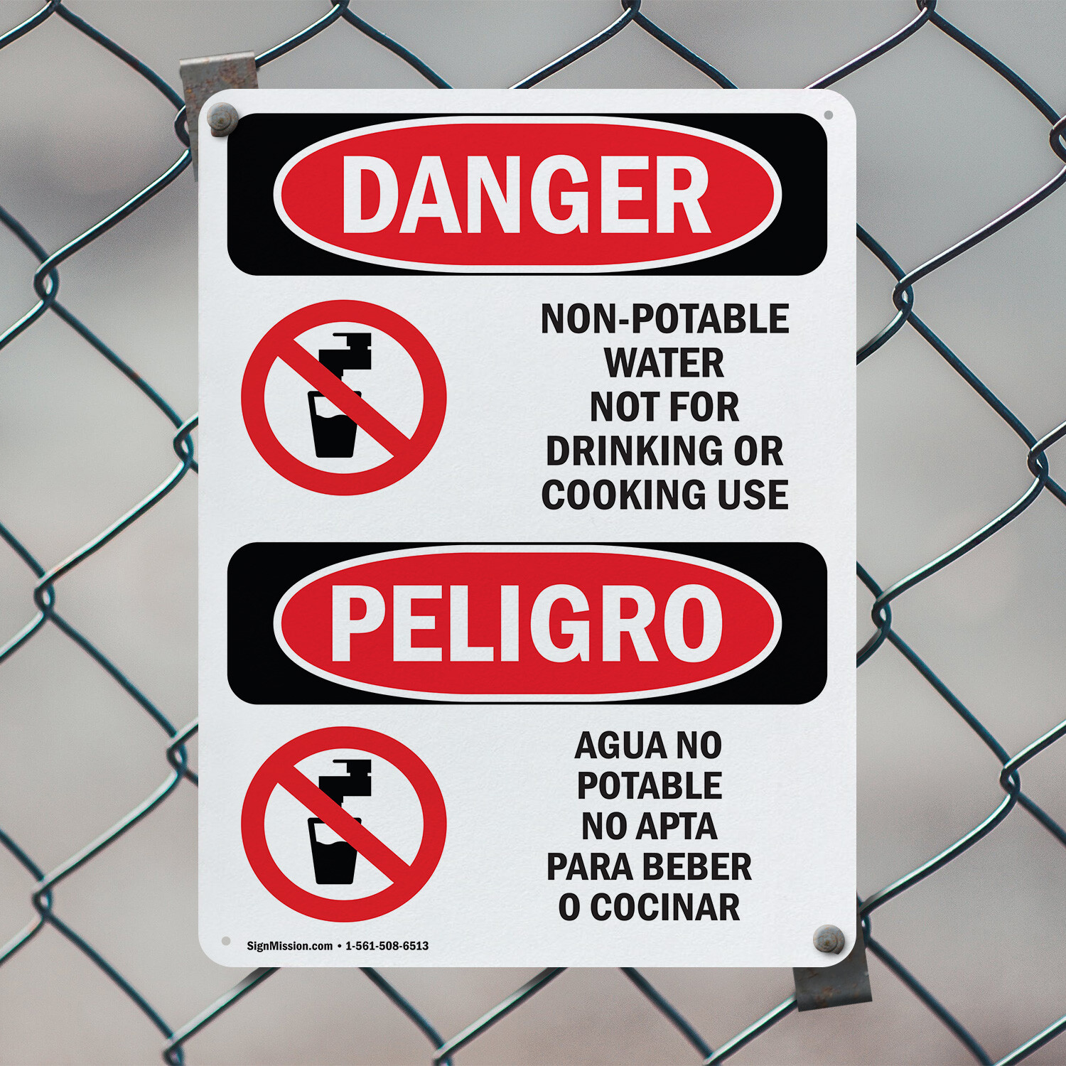 (2 Pack) Non-Potable Water No Drinking Bilingual OSHA Danger Sign Decal Metal