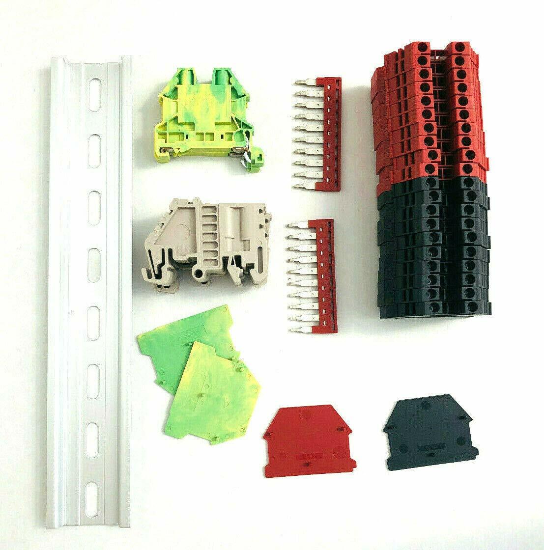 Red/Black DIN Rail Terminal Block Kit Dinkle 20 DK2.5N 12 AWG Gauge 20A 600V