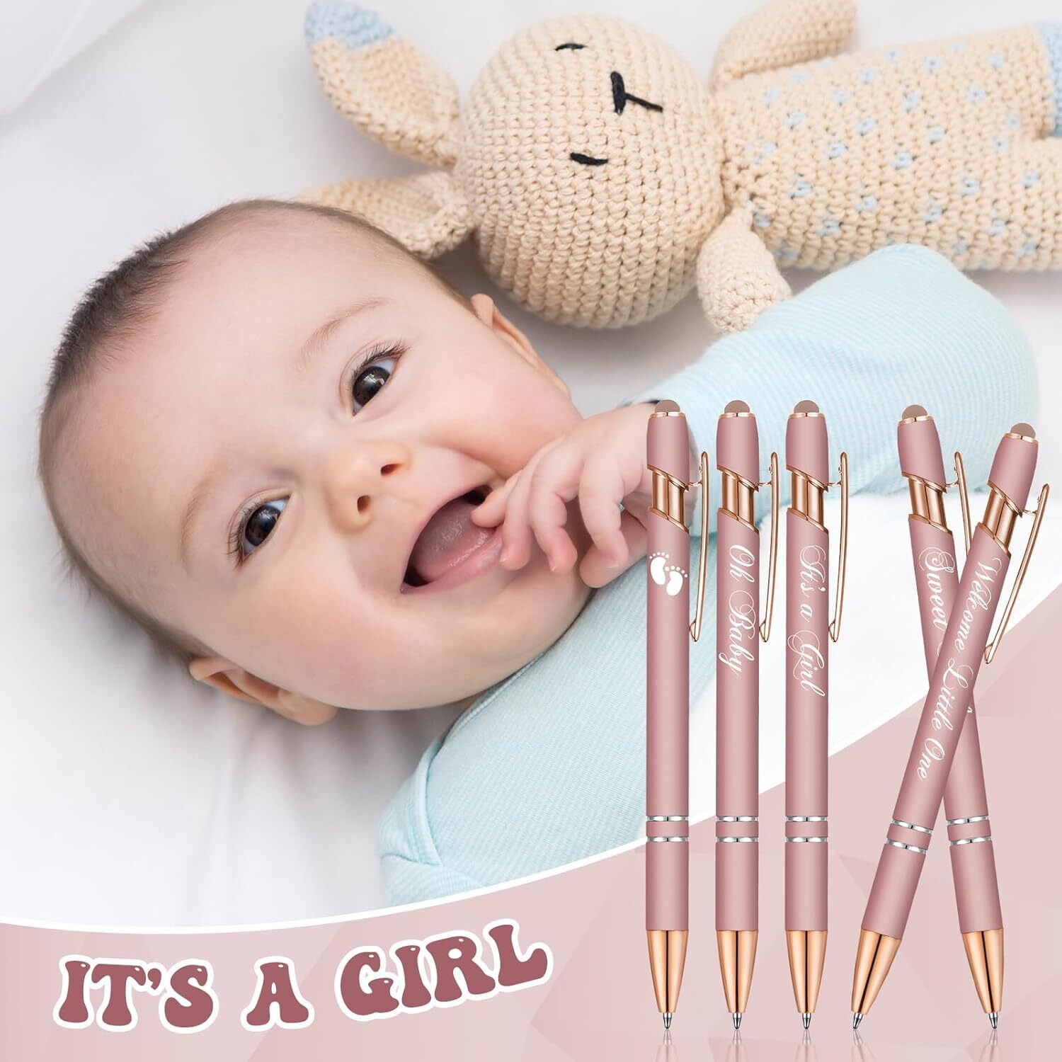 50 Pcs Baby Shower Pens with Stylus Tip Metal 50 Count (Pack of 1), Rose Gold