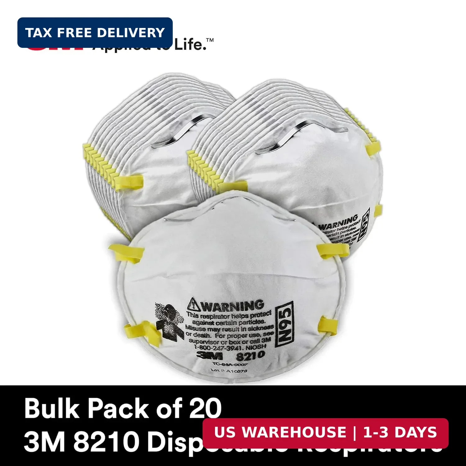 3M 8210 Particulate Respirator, N95, Pack of 20 Disposable Respirators, NIOSH AP